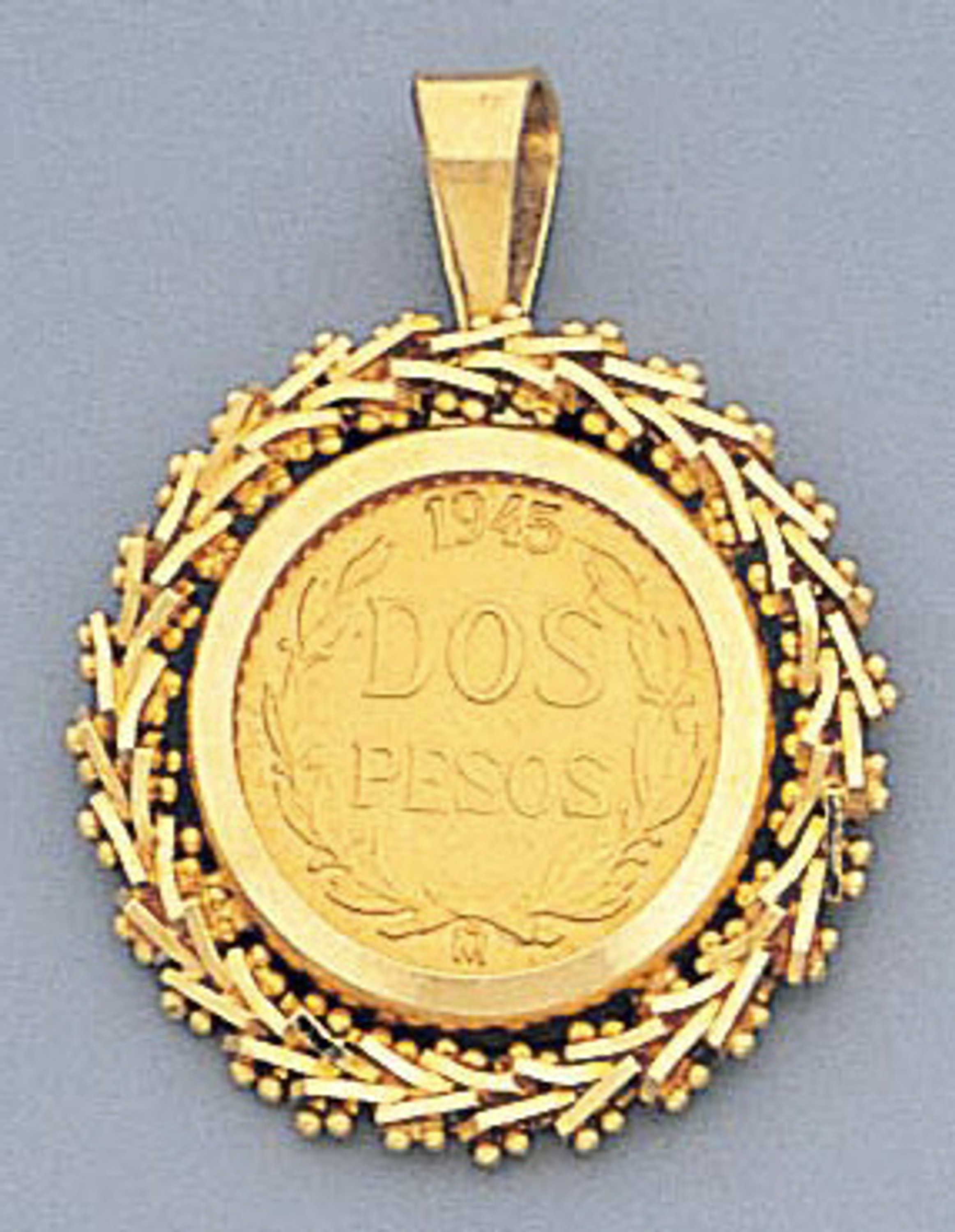 14k Gold 2 Pesos Bola Coin Pendant 20mm W X 26mm 14k Gold 2 Pesos Bola Coin Pendant 20mm W X 26mm