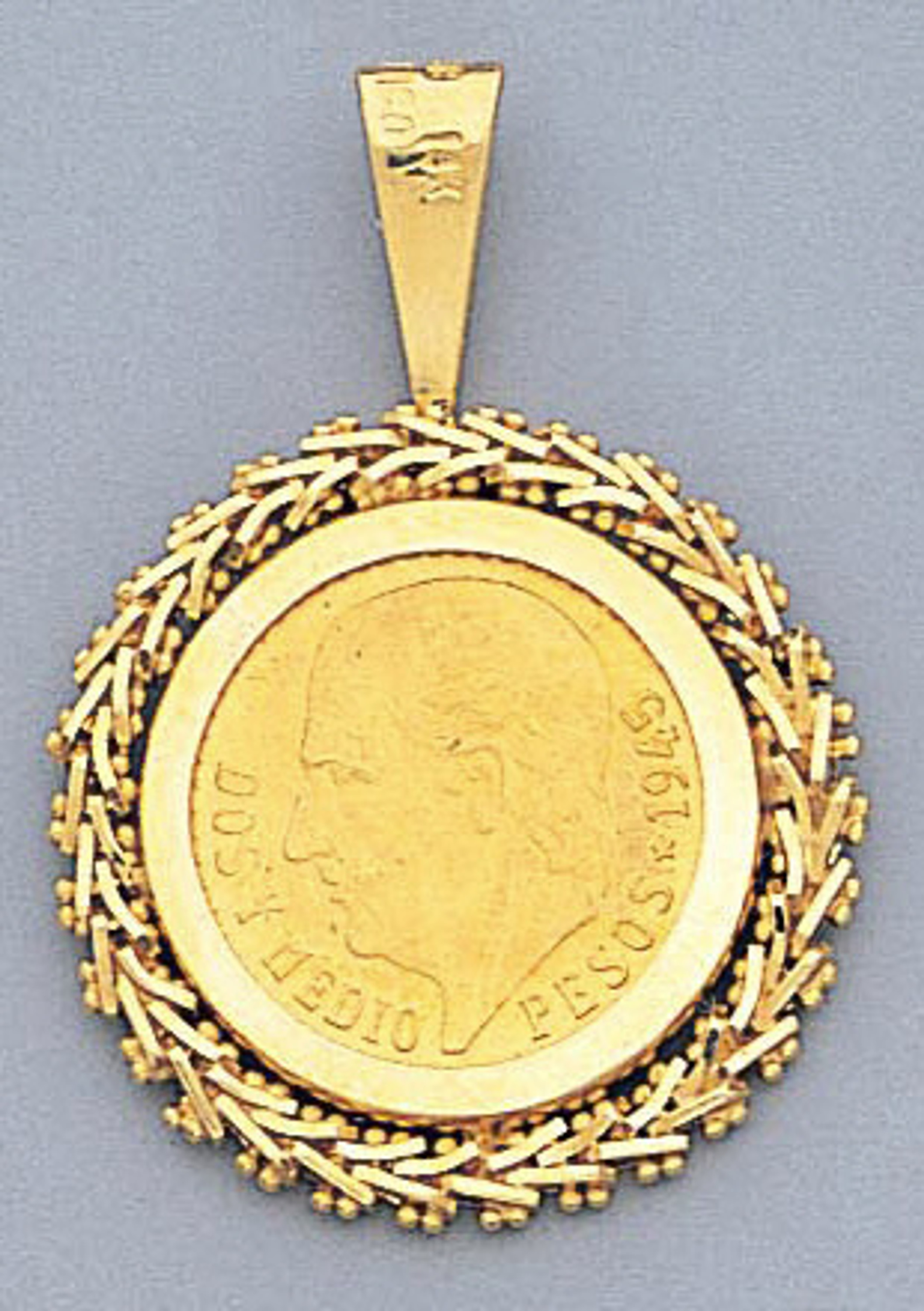 14k Gold Bola 2.5 Pesos Coin Pendant 14k Gold Bola 2.5 Pesos Coin Pendant