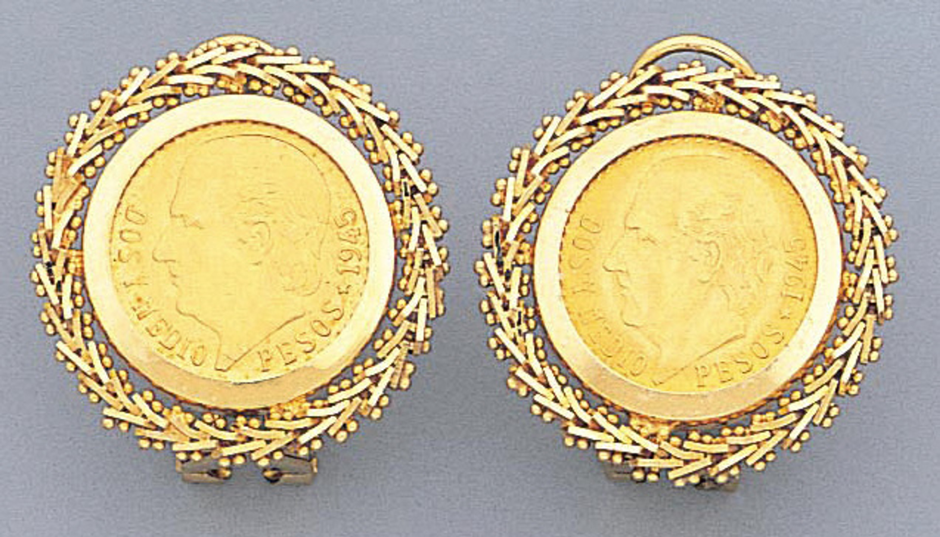 14k Gold Bola 2.5 Pesos Coin Earrings 14k Gold Bola 2.5 Pesos Coin Earrings