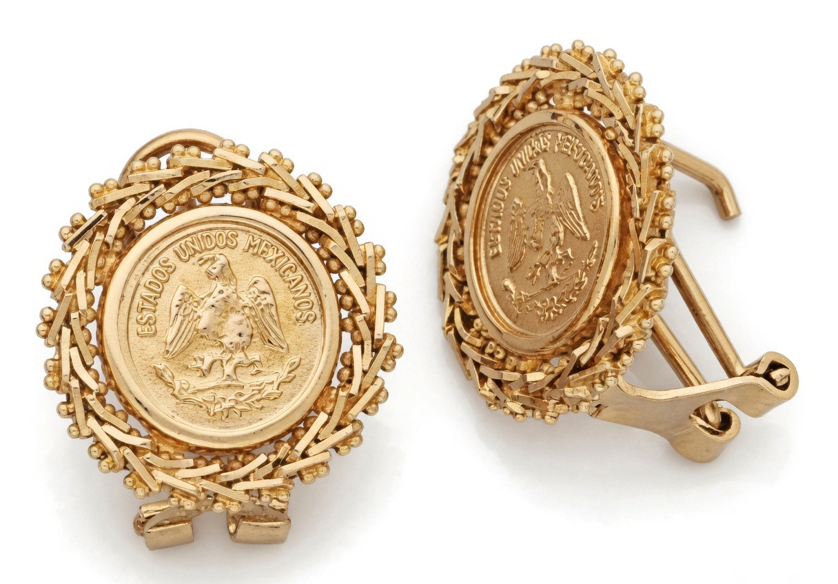 14k Yellow Gold Bola Coin Earrings 17mm Diameter