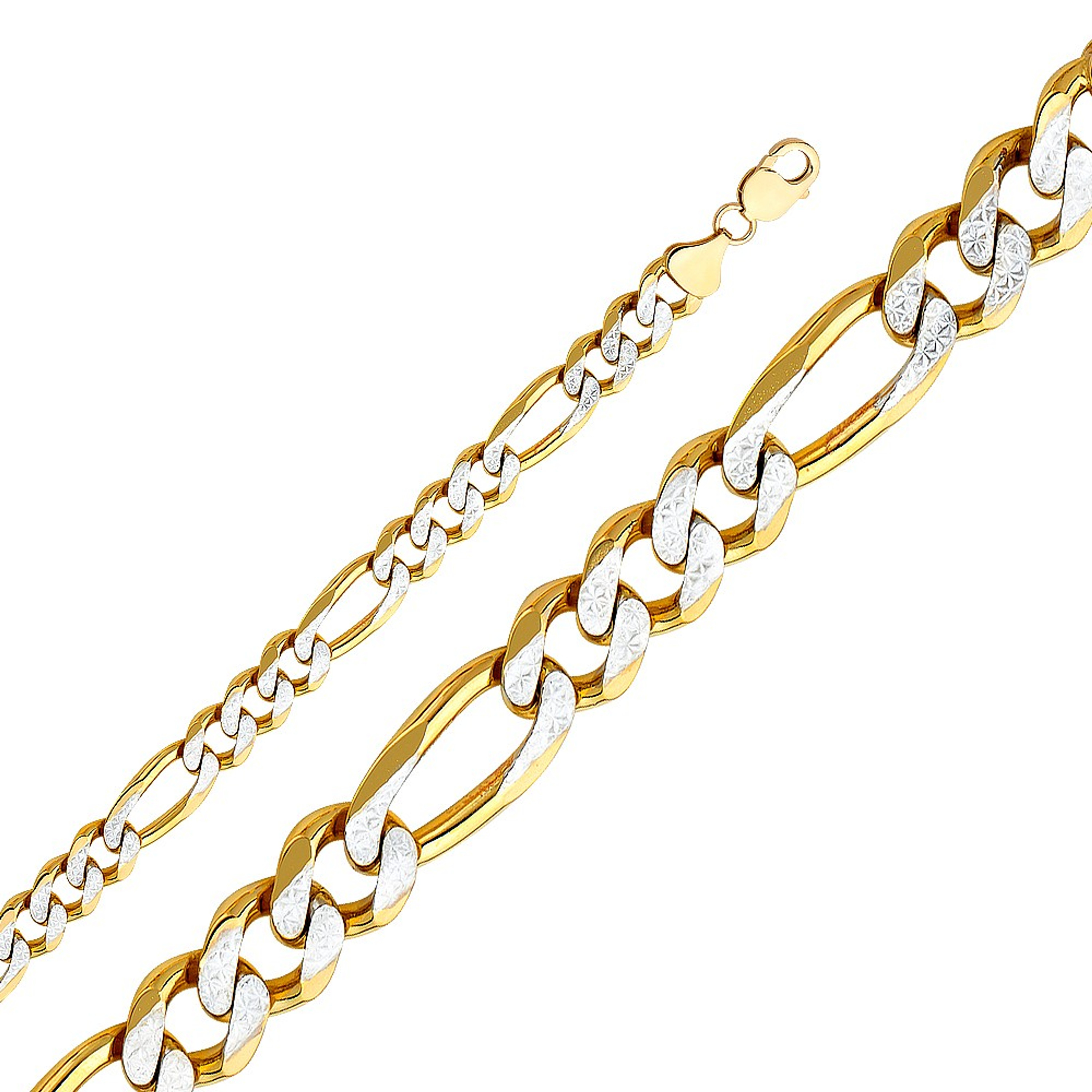14k Gold 10mm White Pave Figaro Chain 20 Inches 14k Gold 10mm White Pave Figaro Chain 20 Inches