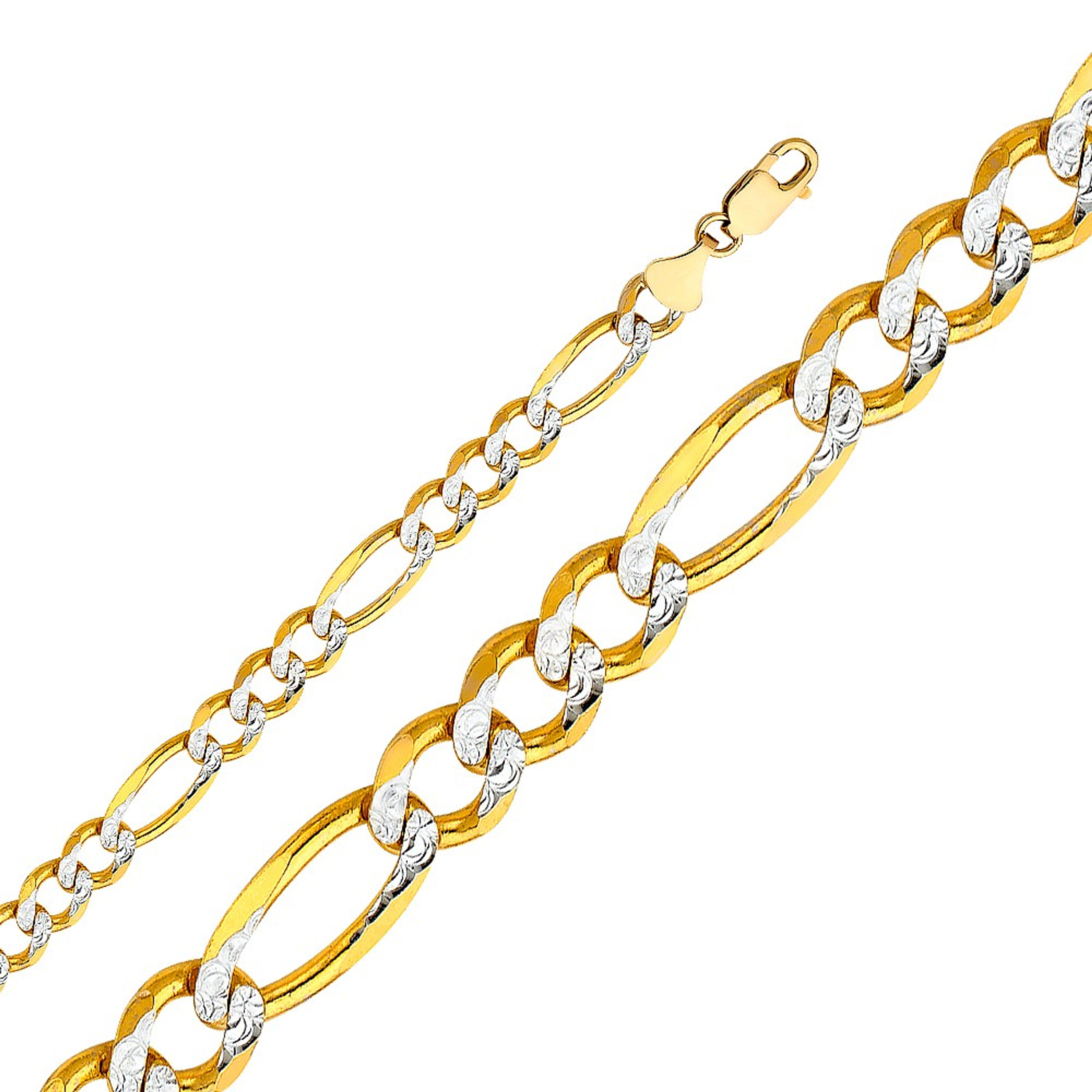 14k Gold 7.5mm White Pave Figaro Bracelet 8 Inches 14k Gold 7.5mm White Pave Figaro Bracelet 8 Inches
