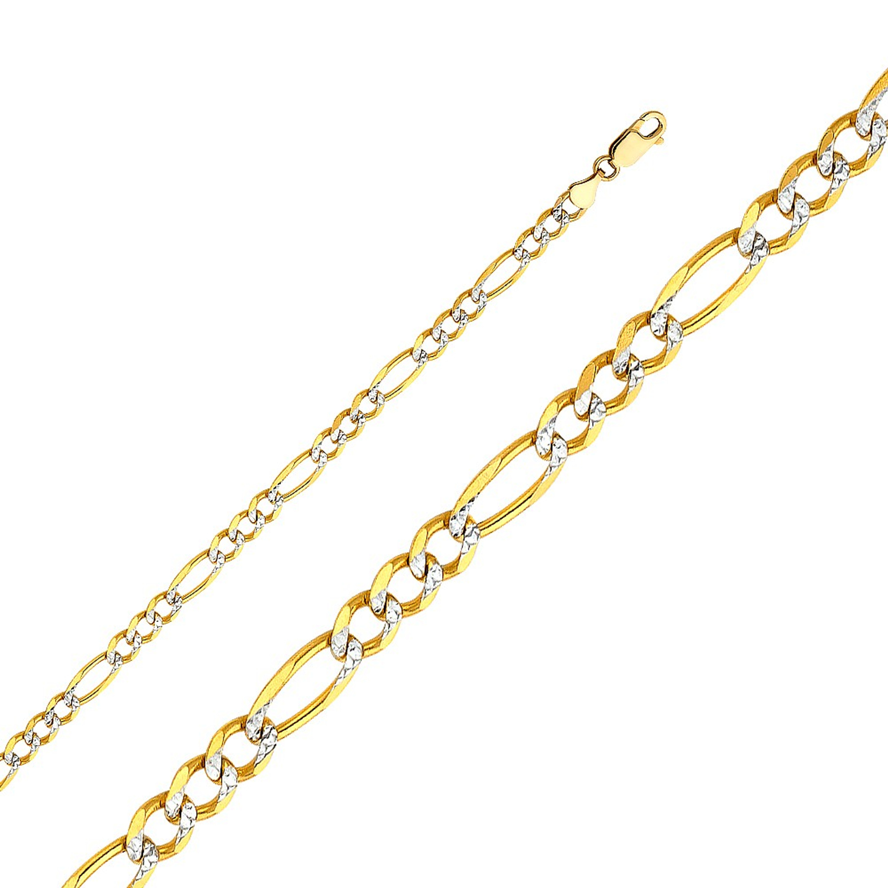 14k Gold 4.5mm White Pave Figaro Chain 22 Inches 14k Gold 4.5mm White Pave Figaro Chain 22 Inches