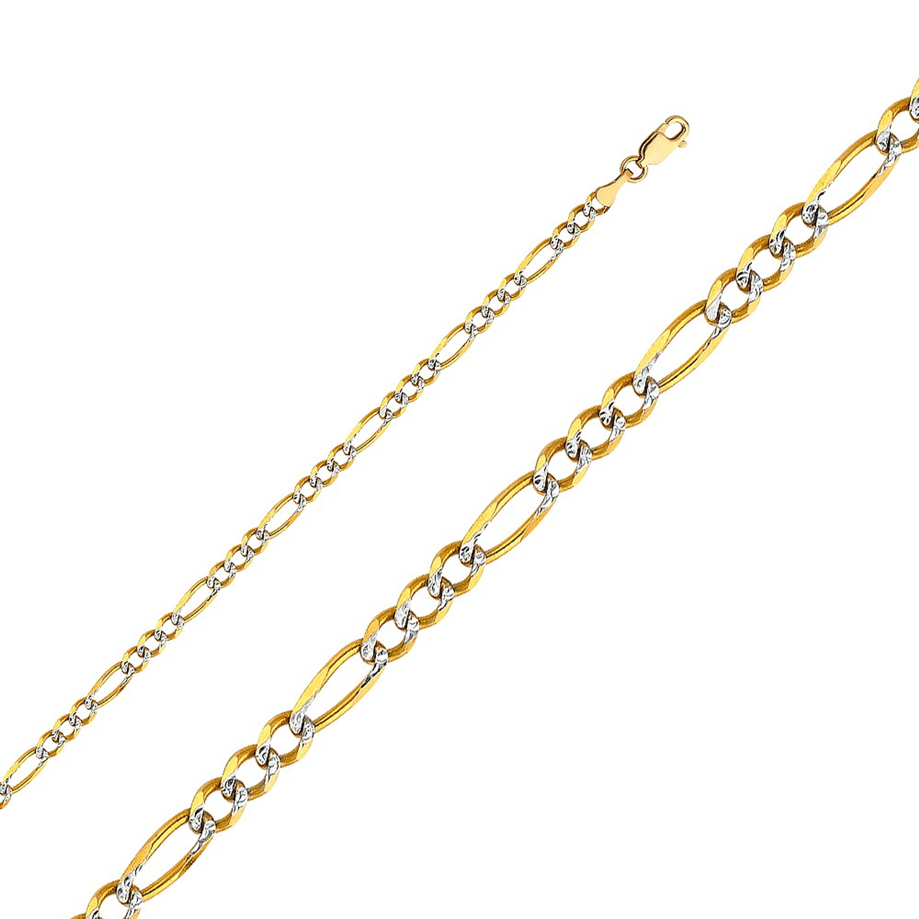 14k Gold 3.5mm White Pave Figaro Chain 30 Inches 14k Gold 3.5mm White Pave Figaro Chain 30 Inches