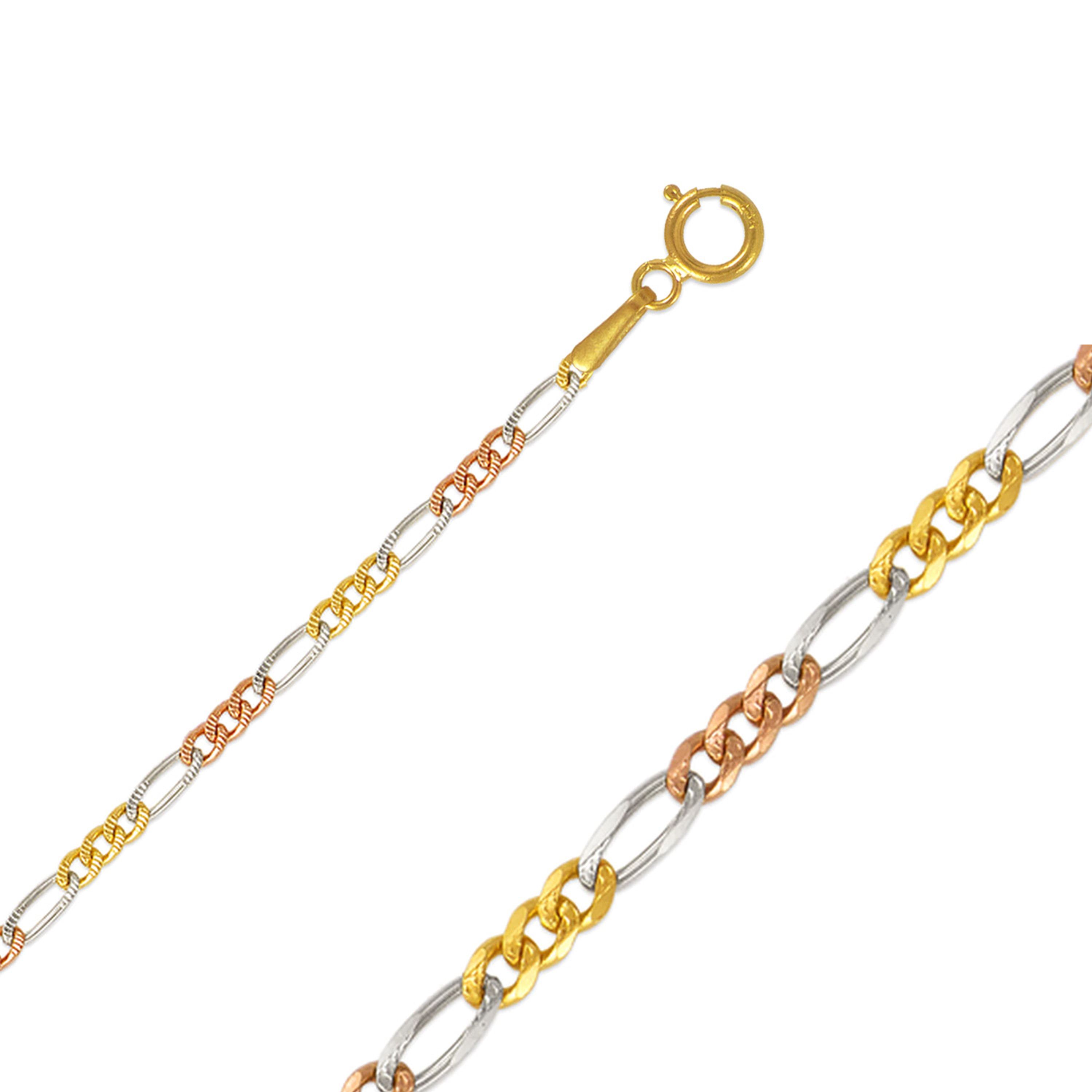 14k Gold 2mm Tri-color Figaro Chain 30 Inches 14k Gold 2mm Tri-color Figaro Chain 30 Inches