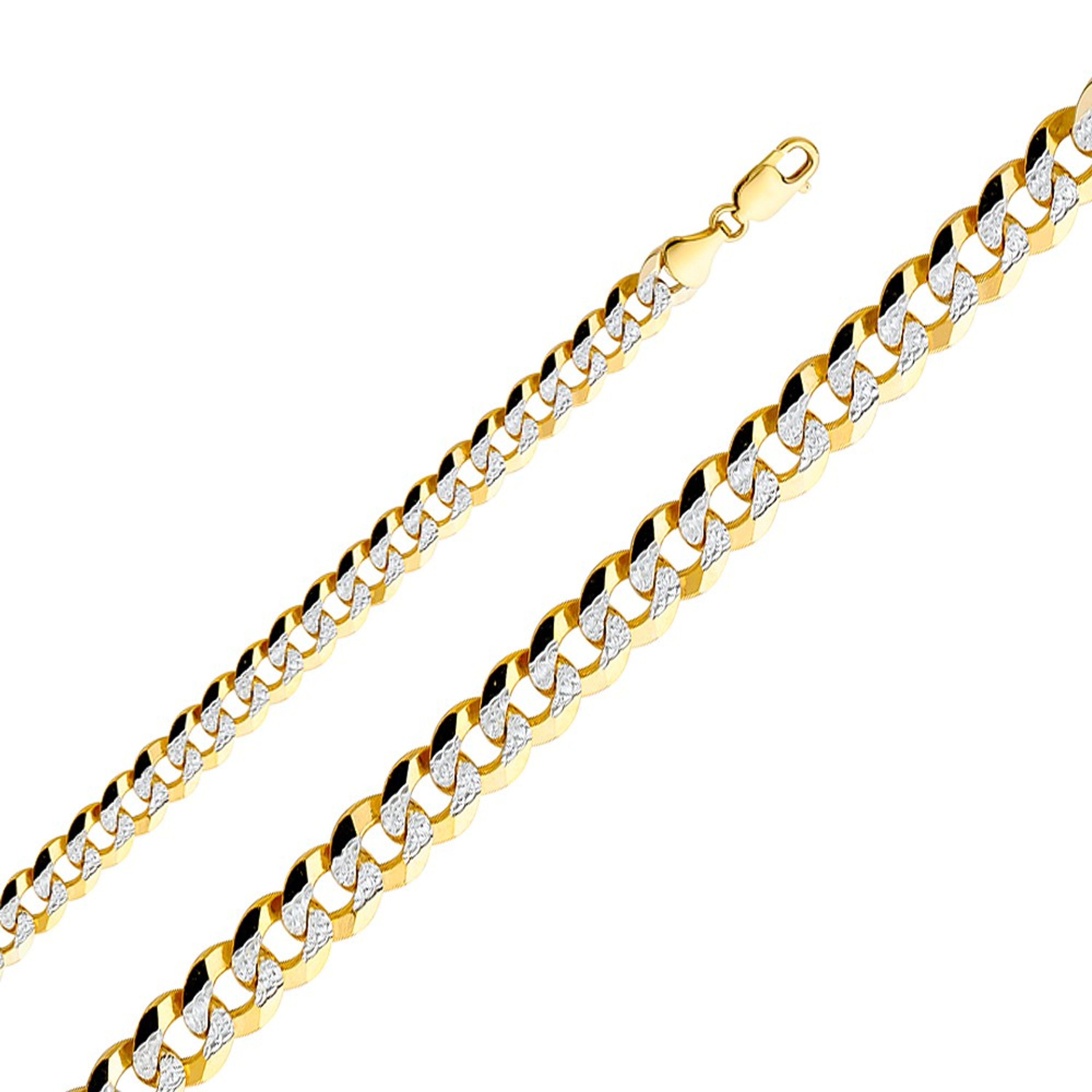 14k Yellow Gold 10mm White Pave Curb Chain 24 Inches 14k Yellow Gold 10mm White Pave Curb Chain 24 Inches