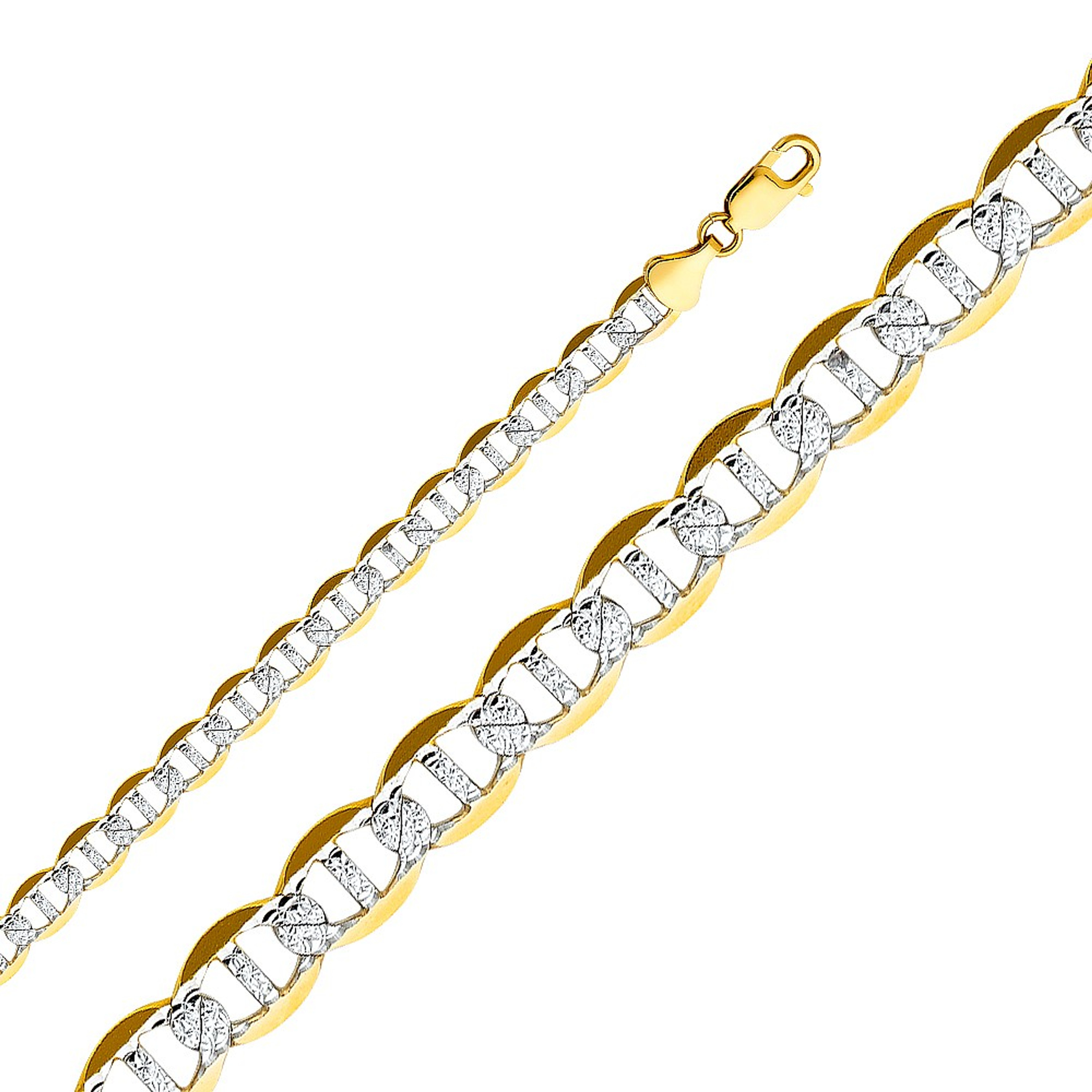 14k Gold 7.5mm White Pave Mariner Chain 30 Inches 14k Gold 7.5mm White Pave Mariner Chain 30 Inches