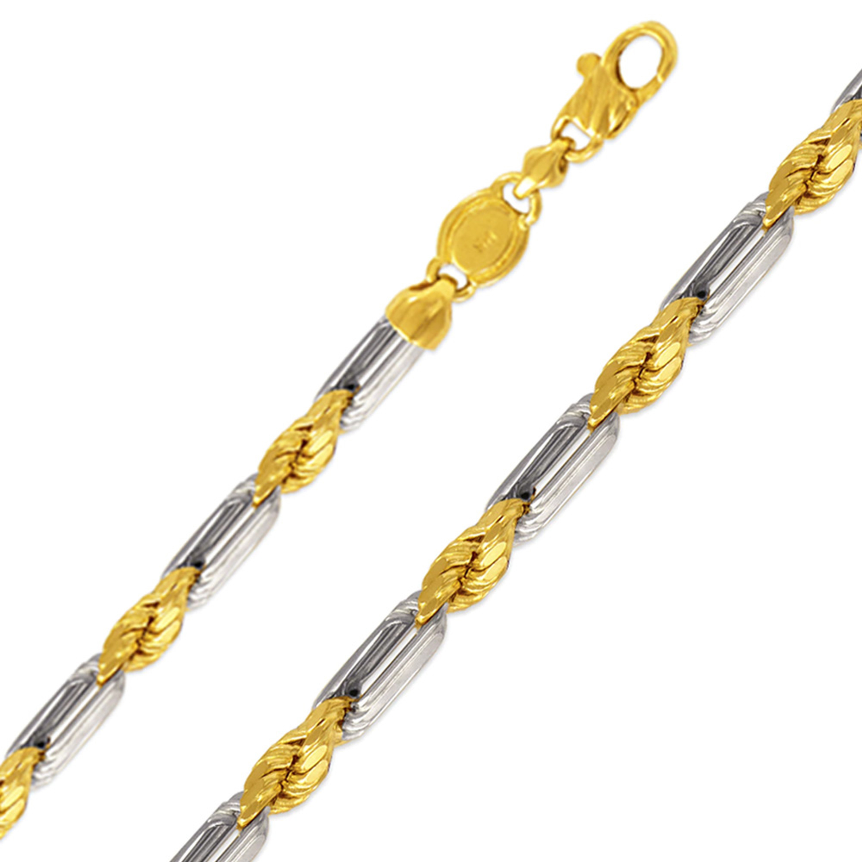 14k Gold 6mm Two-tone Milano Rope Bracelet 8 Inches 14k Gold 6mm Two-tone Milano Rope Bracelet 8 Inches
