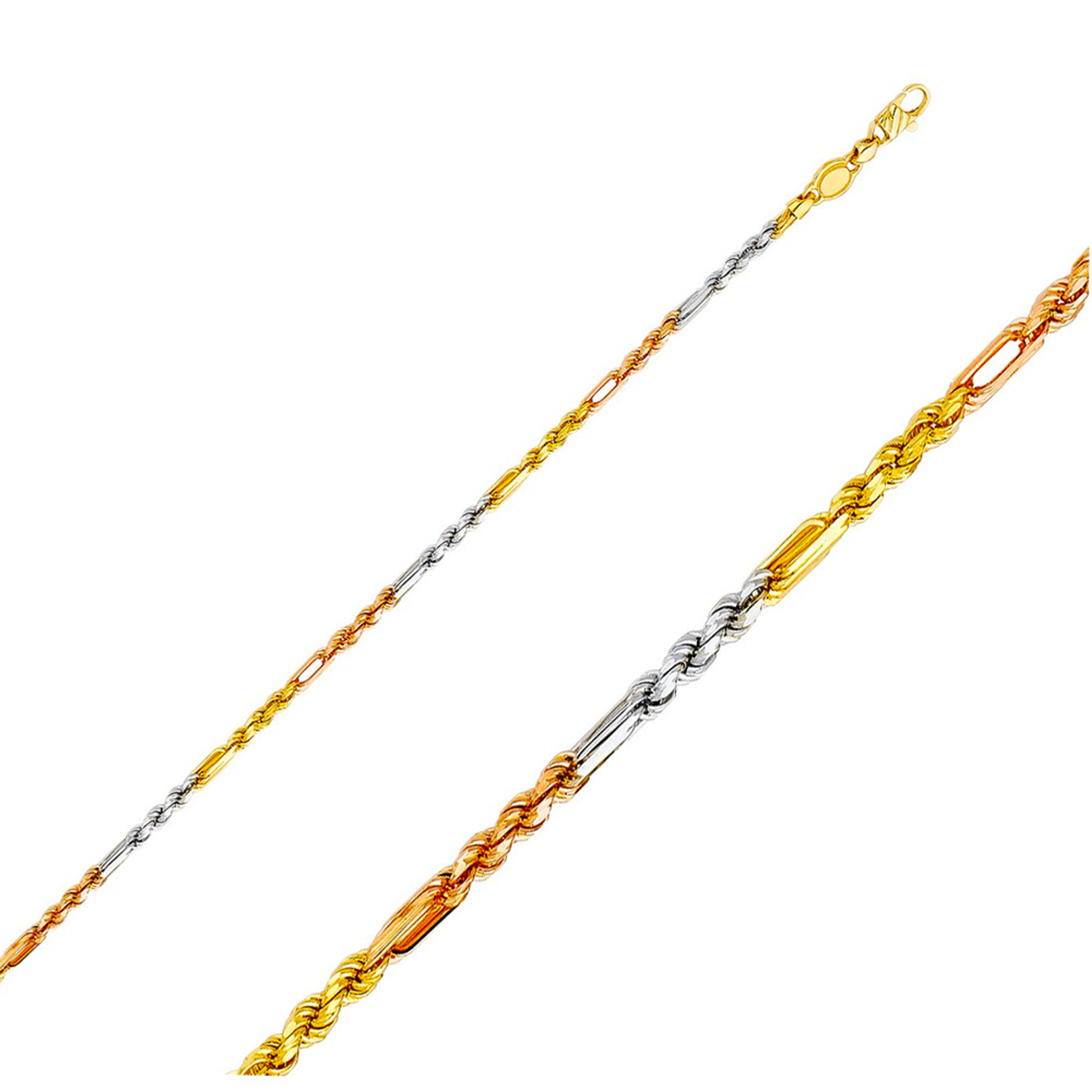 14k Gold 2mm Tri-color Milano Rope Chain 22 Inches 14k Gold 2mm Tri-color Milano Rope Chain 22 Inches