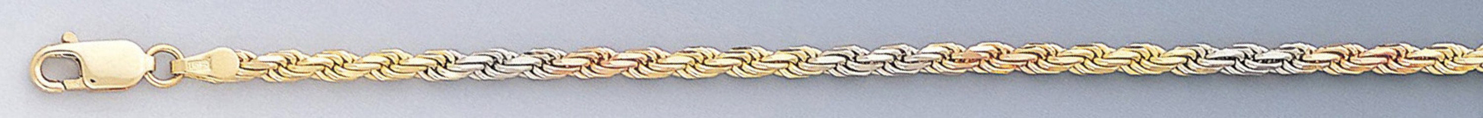 14k Gold 3mm Tri-color Rope Bracelet 8 Inches 14k Gold 3mm Tri-color Rope Bracelet 8 Inches
