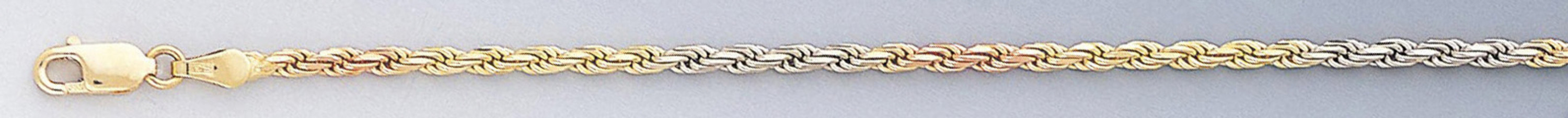 14k Gold 2.5mm Tri-color Rope Bracelet 8 Inches 14k Gold 2.5mm Tri-color Rope Bracelet 8 Inches