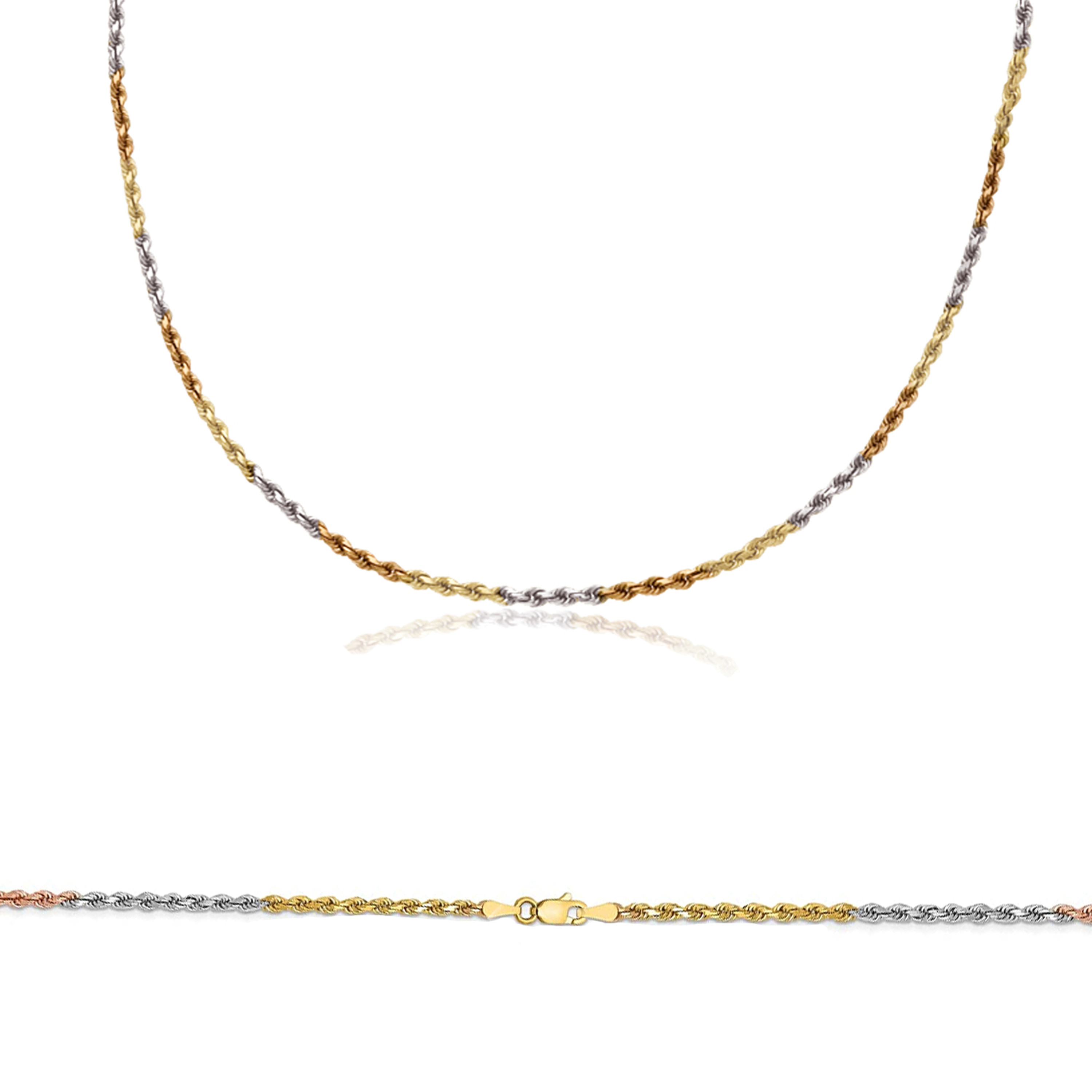 14k Gold 2mm Tri-color Rope Chain 22 Inches 14k Gold 2mm Tri-color Rope Chain 22 Inches