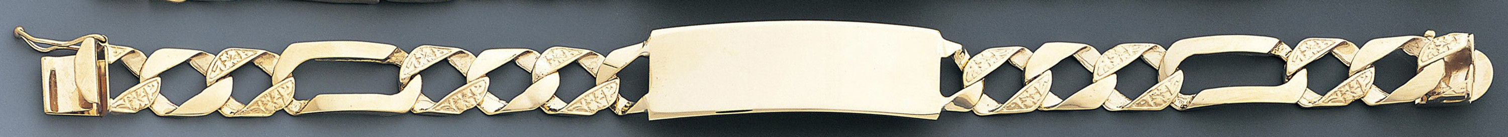14k Gold 11mm Id Nuggeted Figaro Link Bracelet 8 Inches 14k Gold 11mm Id Nuggeted Figaro Link Bracelet 8 Inches
