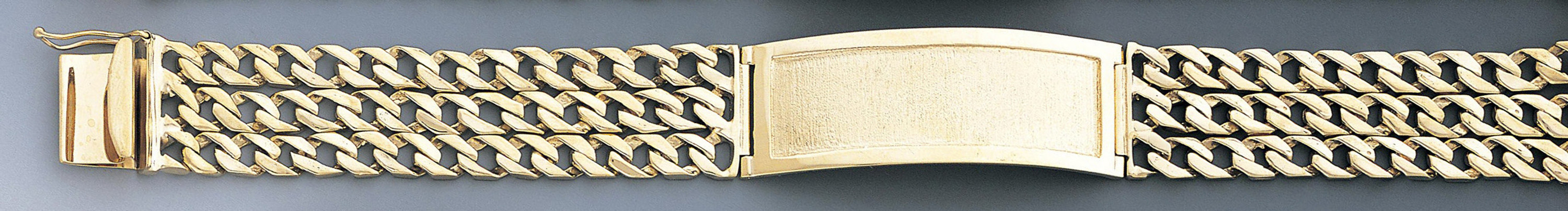 14k Gold 18mm 3 Line Curb Id Link Bracelet 9 Inches 14k Gold 18mm 3 Line Curb Id Link Bracelet 9 Inches
