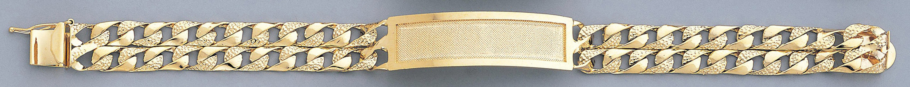 14k Gold 12mm Two LineNuggeted Link Id Bracelet 8 Inches 14k Gold 12mm Two LineNuggeted Link Id Bracelet 8 Inches