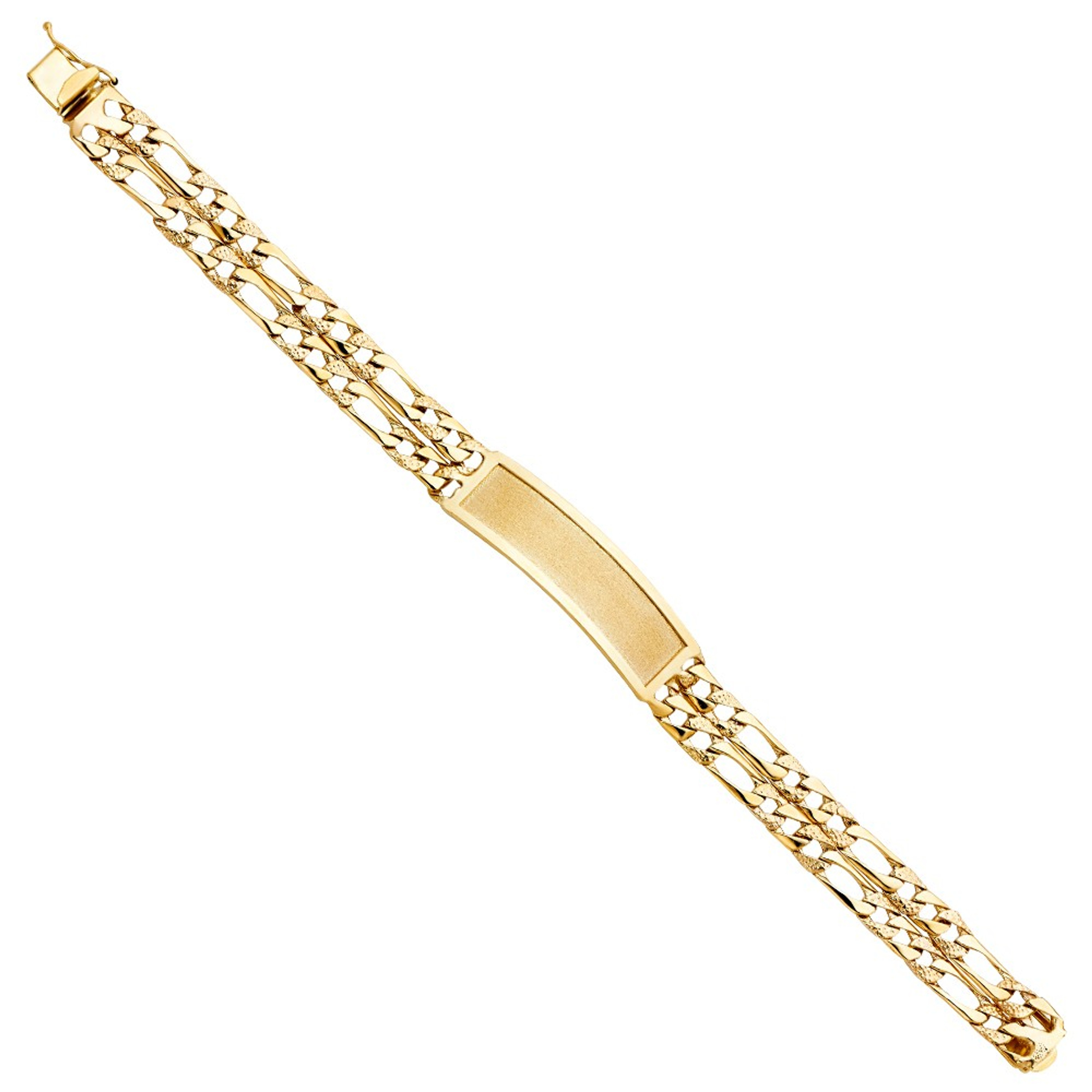 14k Gold 12mm Two Nuggeted Figaro Link Id Bracelet 9 Inches 14k Gold 12mm Two Nuggeted Figaro Link Id Bracelet 9 Inches