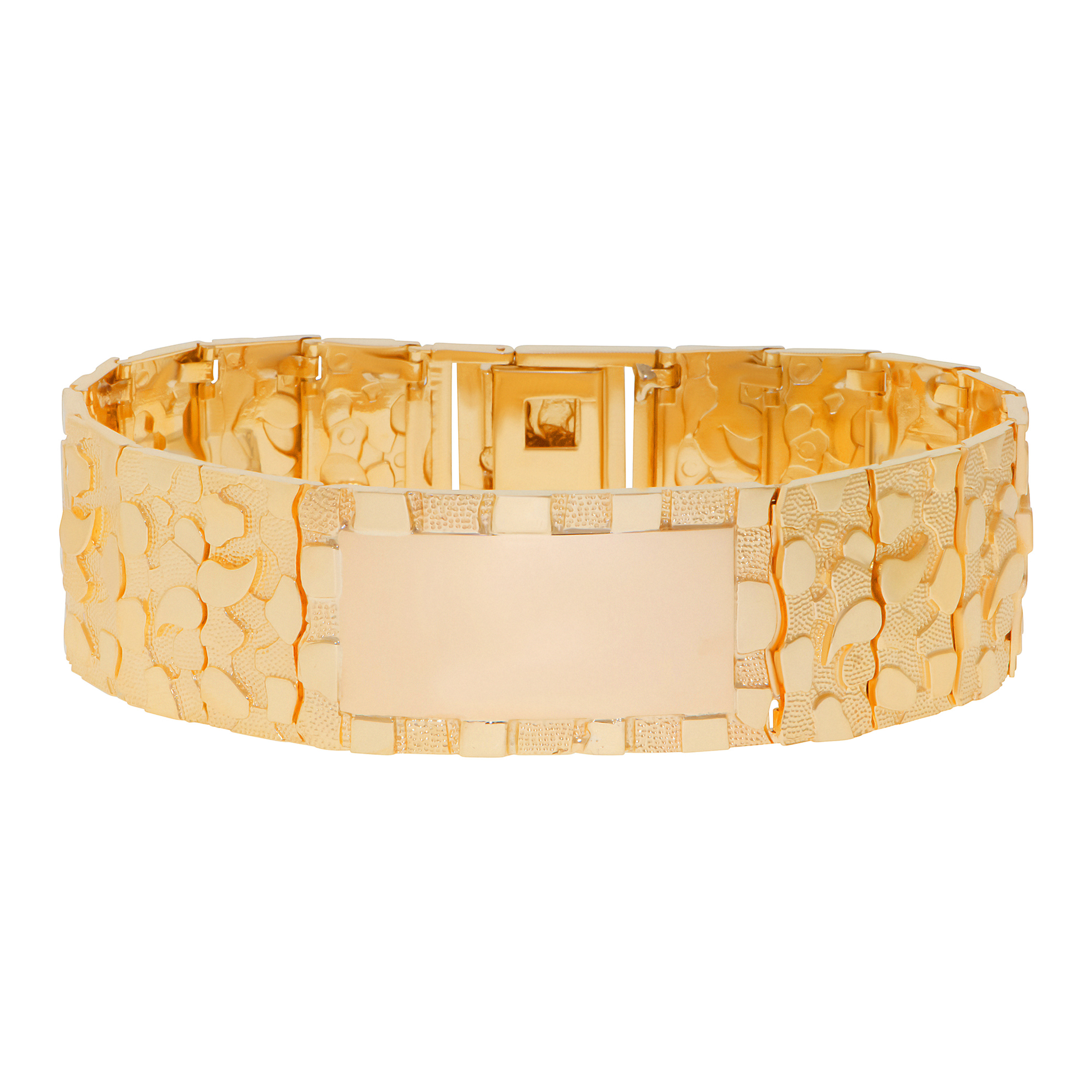 14k Gold 23mm Nugget Id Bracelet 8 Inches 14k Gold 23mm Nugget Id Bracelet 8 Inches