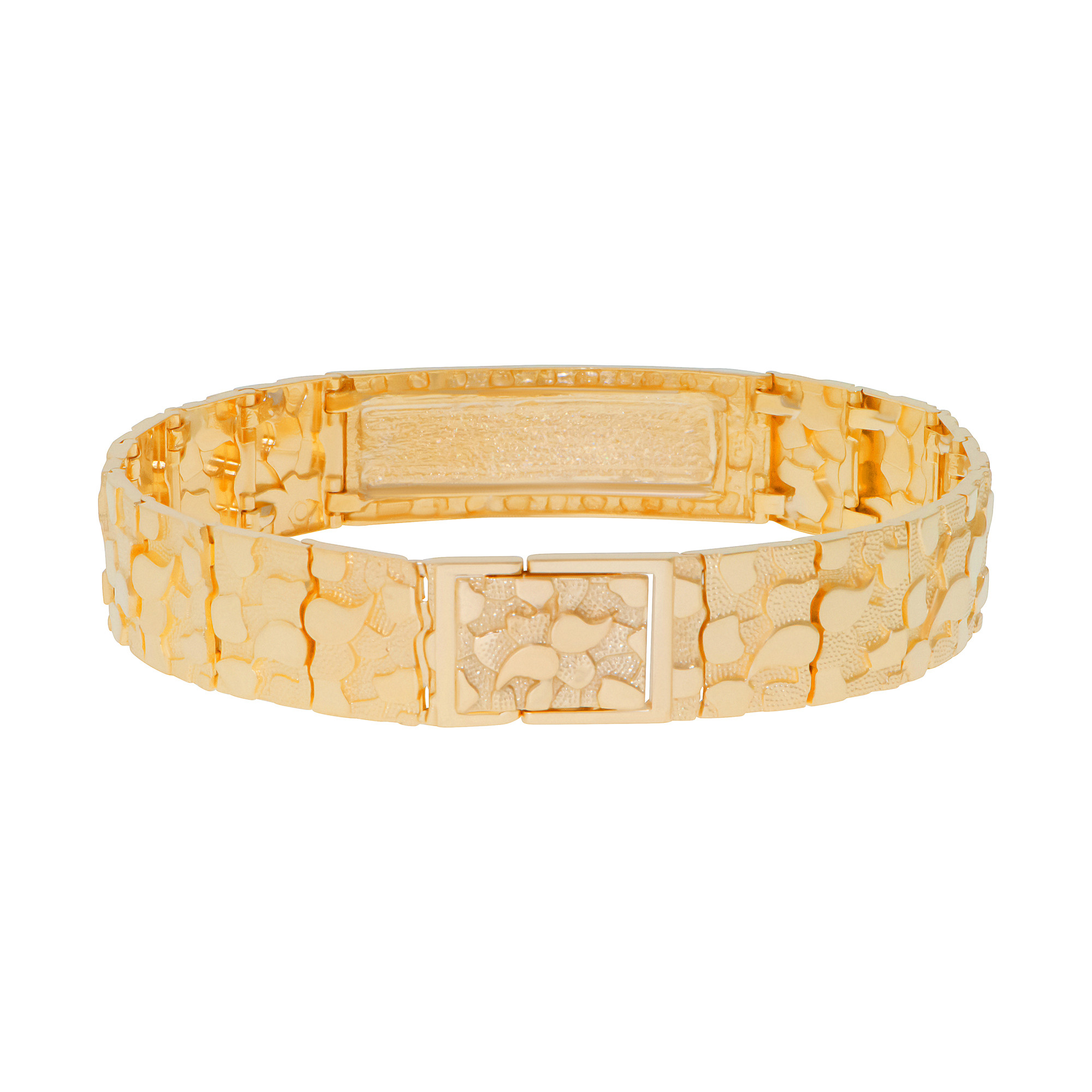 14k Gold 14mm Nugget Id Bracelet 9 Inches | SARRAF.COM