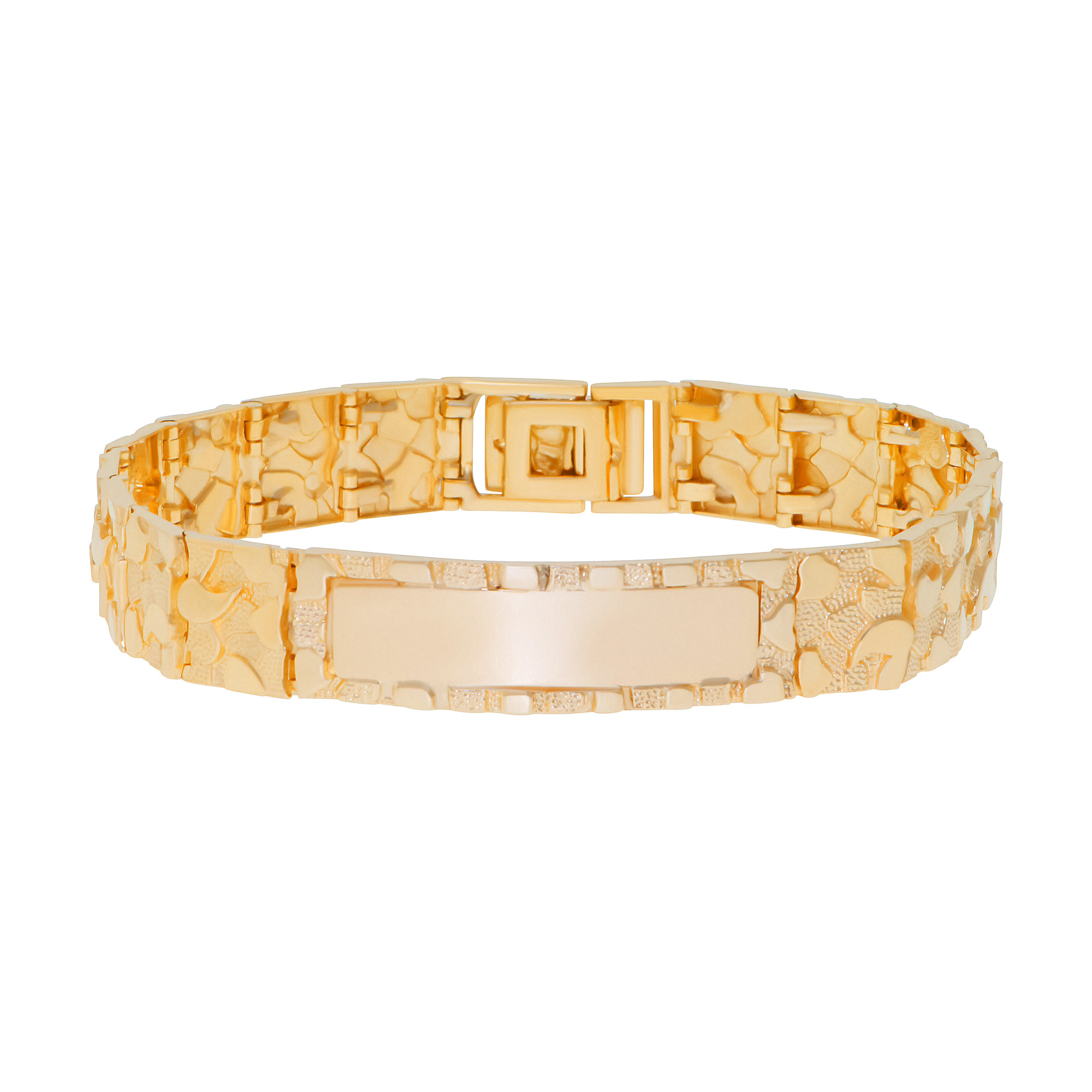 14k Gold 14mm Nugget Id Bracelet 9 Inches | SARRAF.COM