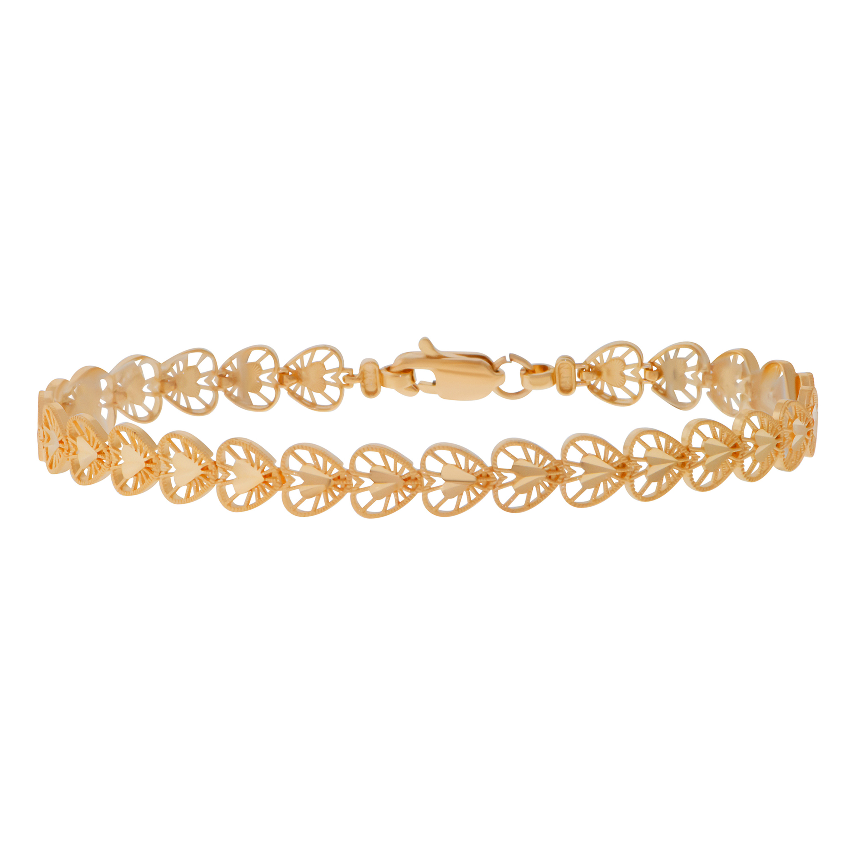 14k Gold 7mm Diamond Cut Heart Bracelet 7 Inches 14k Gold 7mm Diamond Cut Heart Bracelet 7 Inches