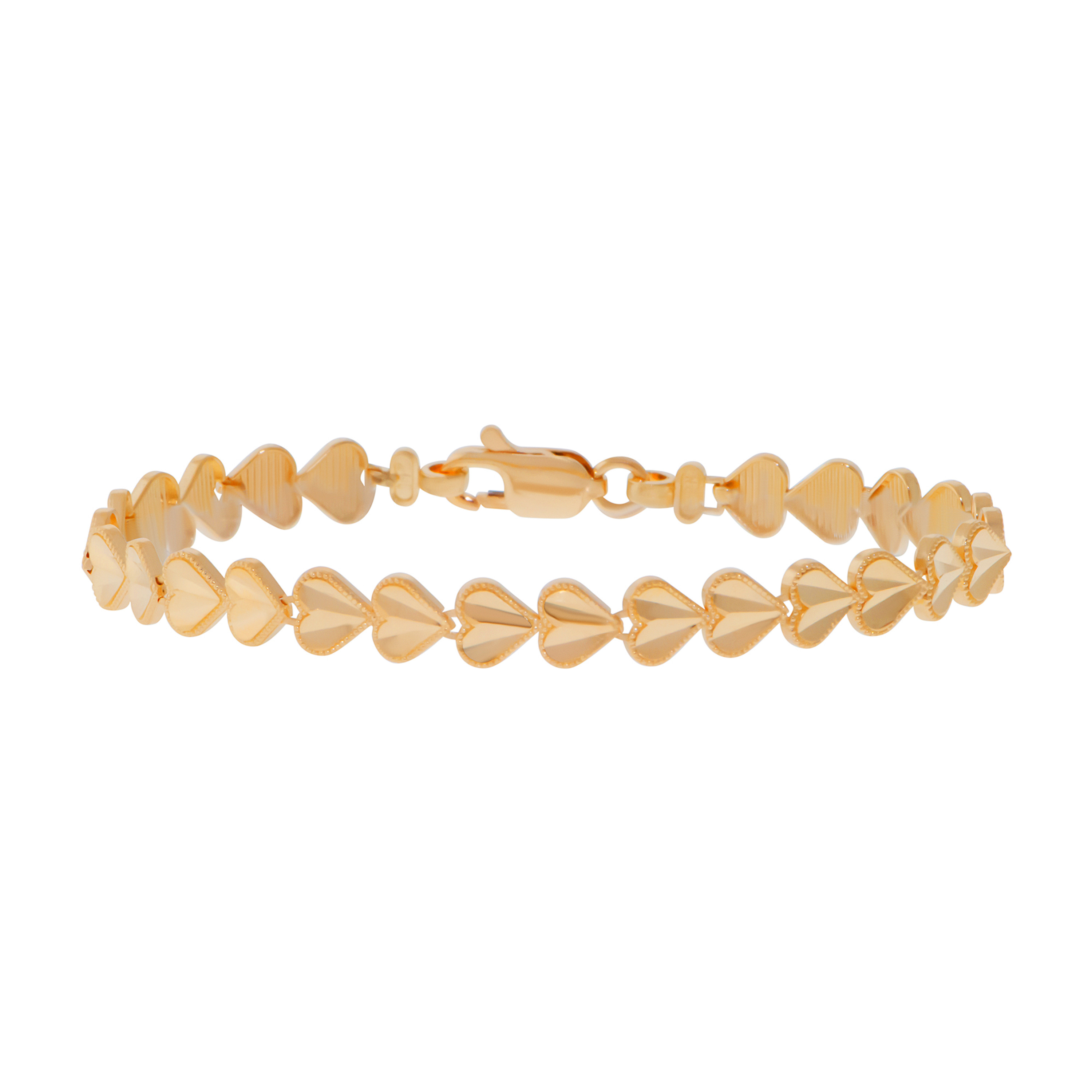14k Yellow Gold 6mm Diamond Cut Heart Bracelet 7 Inches 14k Yellow Gold 6mm Diamond Cut Heart Bracelet 7 Inches