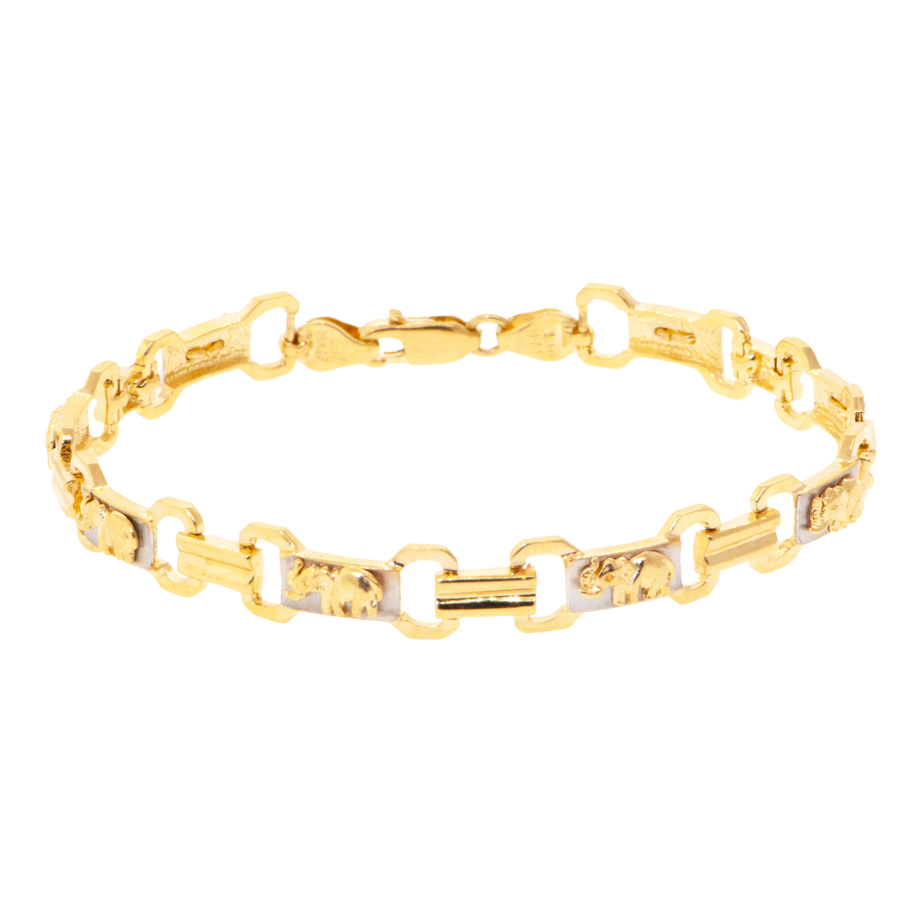 14k Gold Two-tone 7mm Elephant Link Bracelet 7 Inches 14k Gold Two-tone 7mm Elephant Link Bracelet 7 Inches