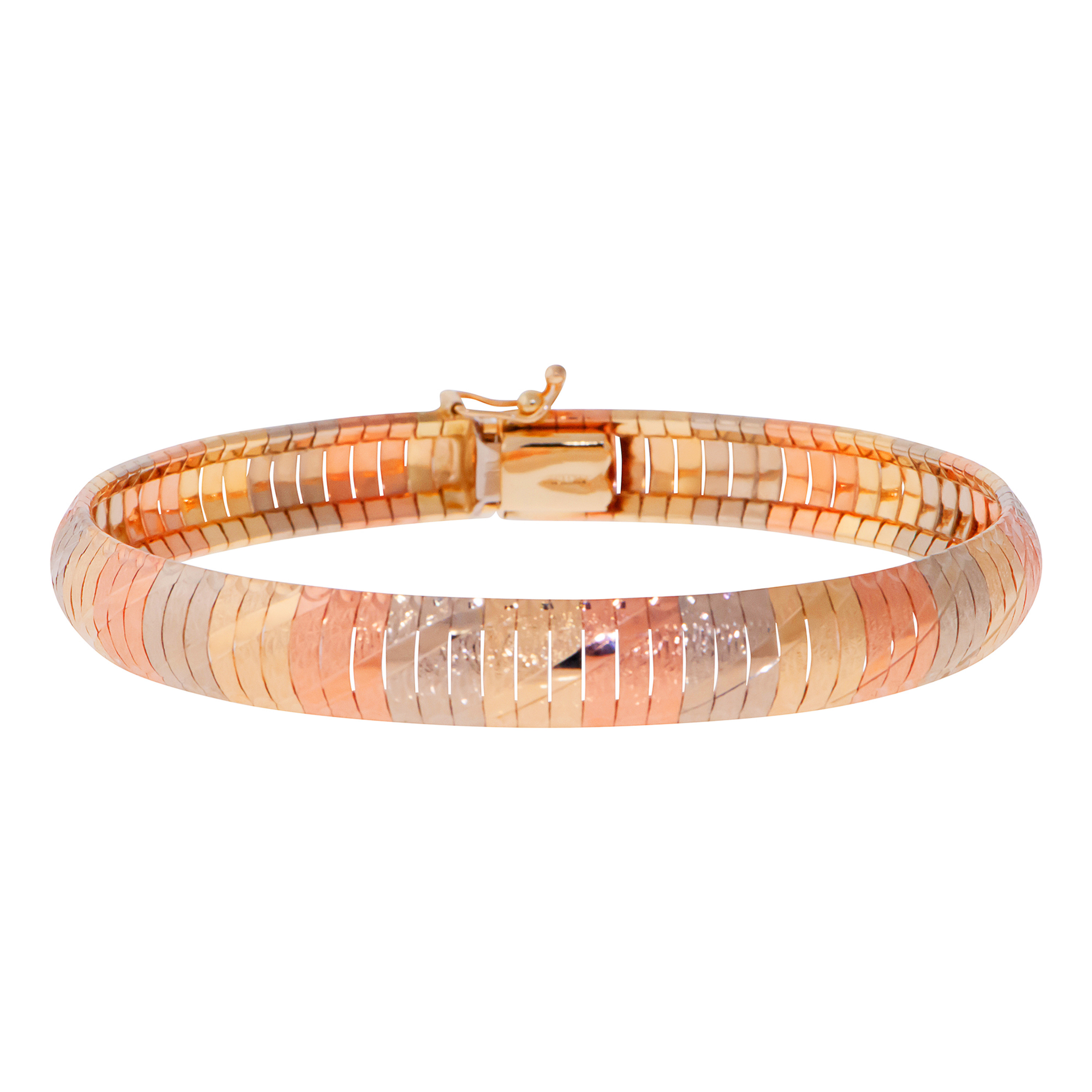 14k Gold 9mm Tri-color Omega Textured Flex Bangle Bracelet 8 Inches 14k Gold 9mm Tri-color Omega Textured Flex Bangle Bracelet 8 Inches