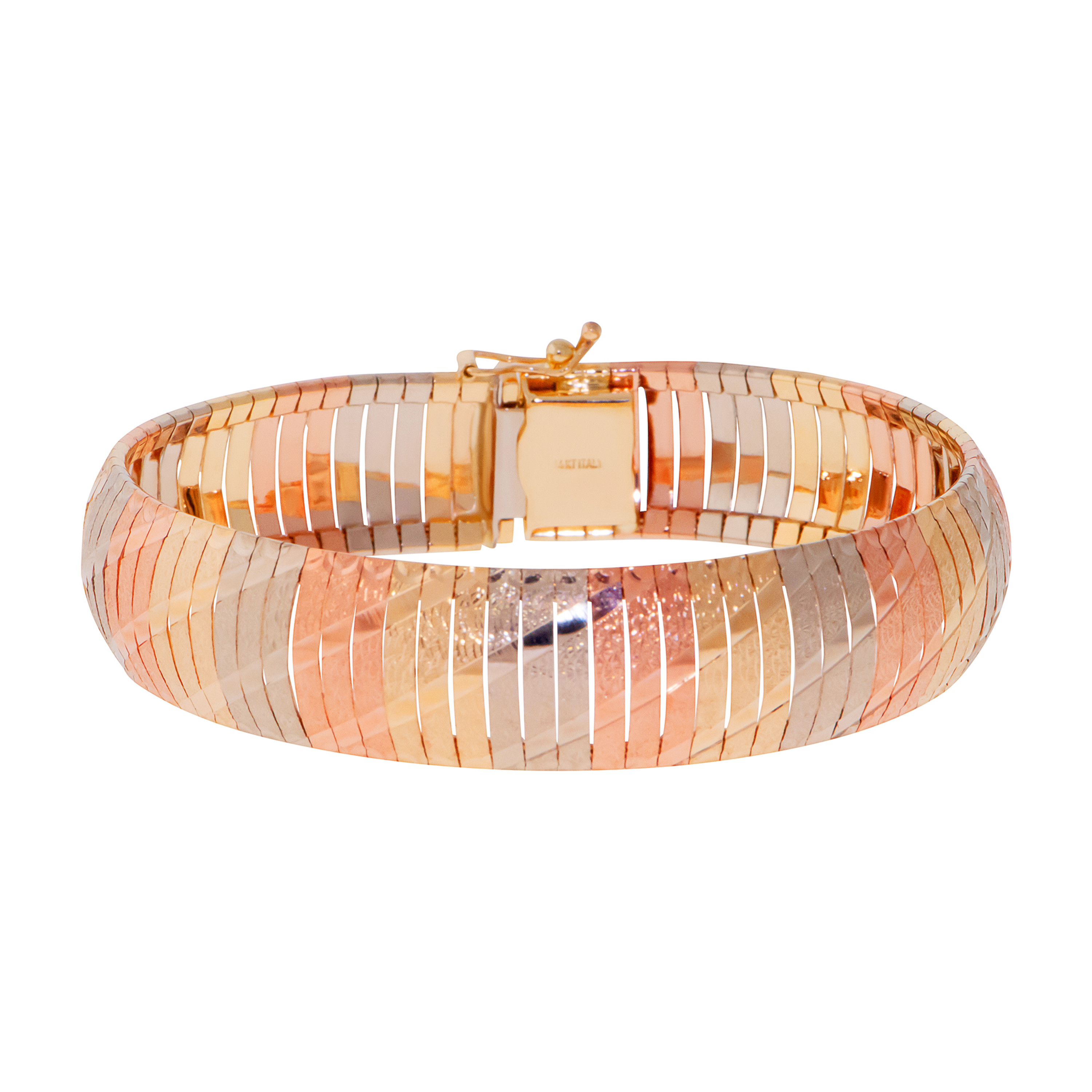14k Gold 11mm Tri-color Omega Textured Flex Bangle Bracelet 8 Inches 14k Gold 11mm Tri-color Omega Textured Flex Bangle Bracelet 8 Inches