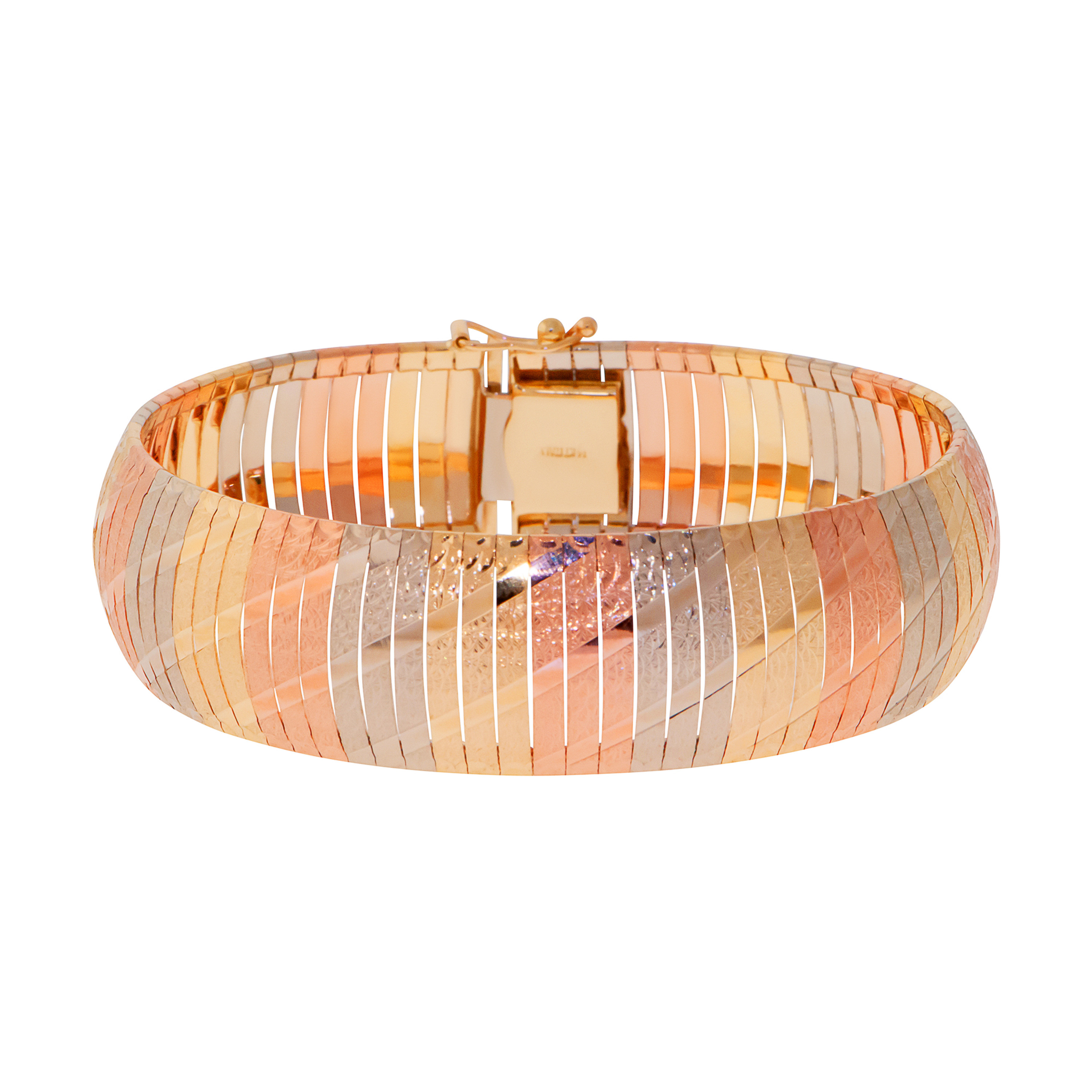 14k Gold 16mm Tri-color Omega Textured Flex Bangle Bracelet 7 Inches 14k Gold 16mm Tri-color Omega Textured Flex Bangle Bracelet 7 Inches