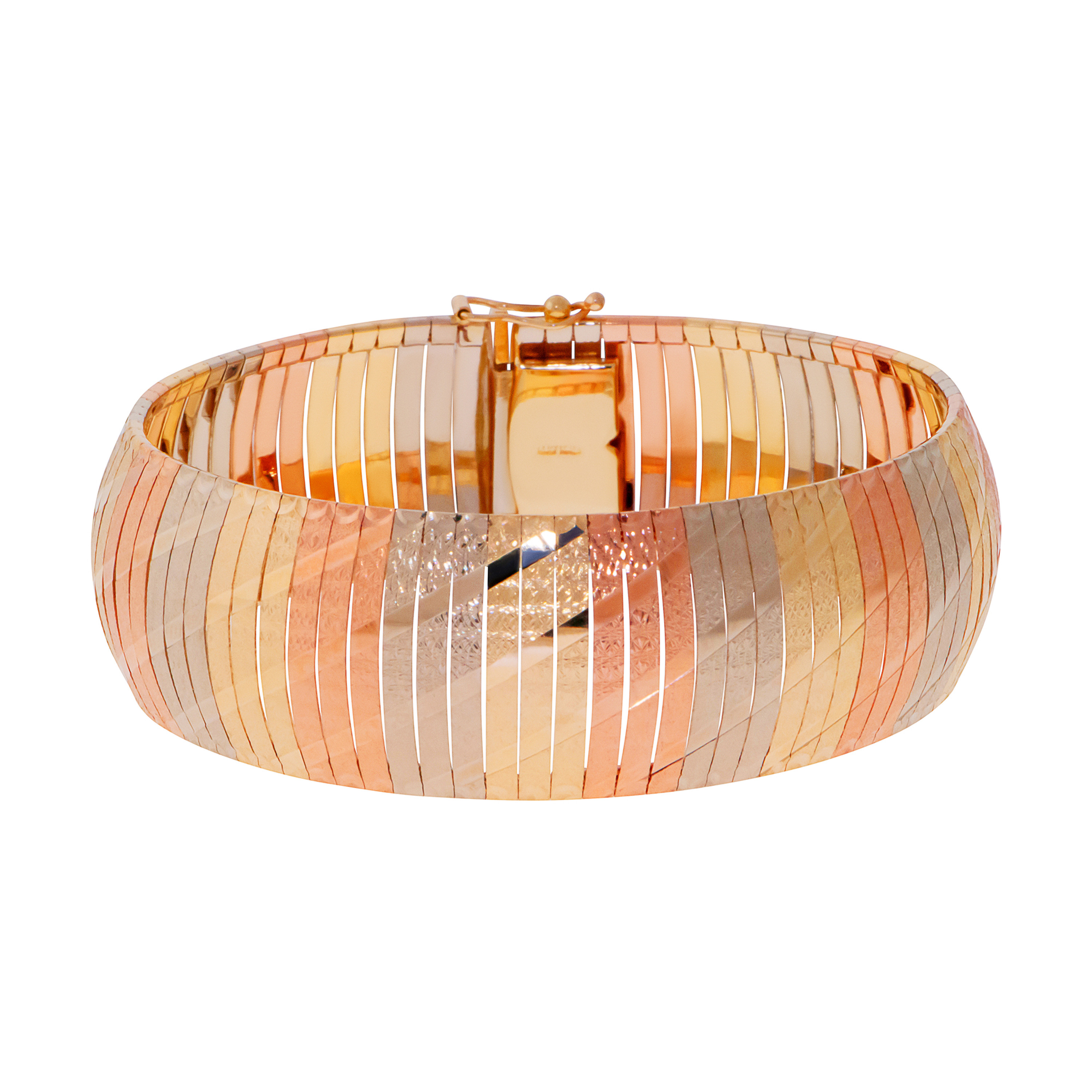 14k Gold Italian 20mm Tri-color Omega Textured Flex Bangle Bracelet 7 Inches 14k Gold Italian 20mm Tri-color Omega Textured Flex Bangle Bracelet 7 Inches