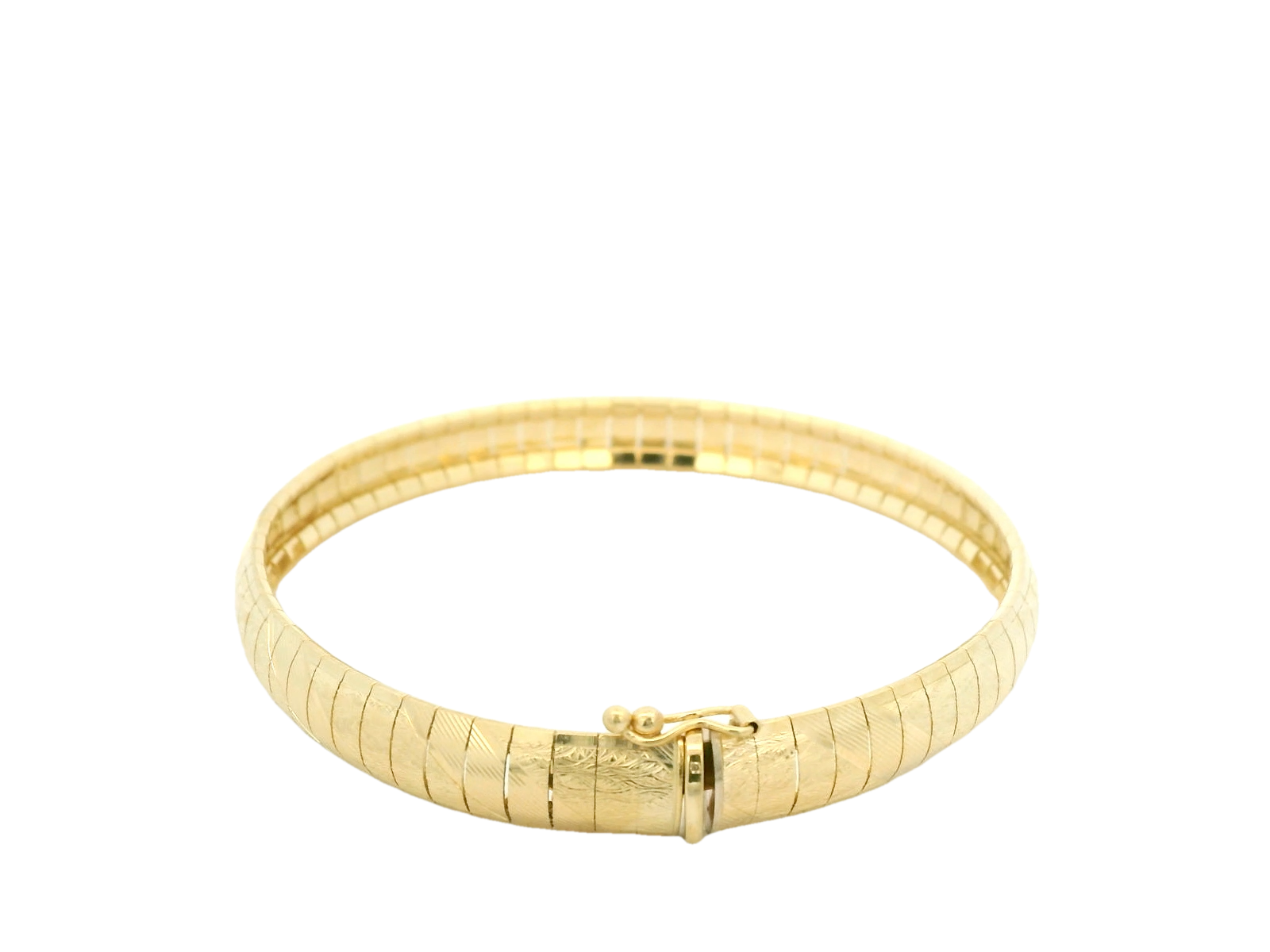 14k Gold 7mm Cleopatra Omega Textured Flex Bangle Bracelet 8