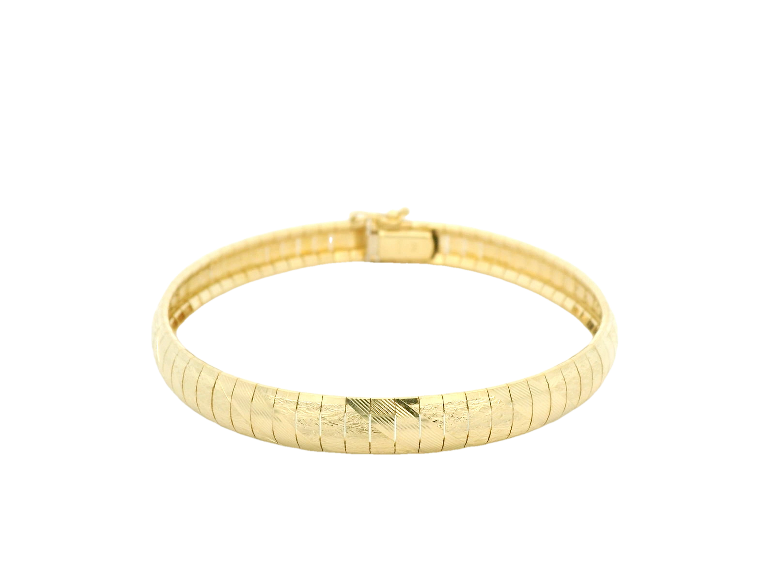 14k Gold 7mm Cleopatra Omega Textured Flex Bangle Bracelet 8 Inches 14k Gold 7mm Cleopatra Omega Textured Flex Bangle Bracelet 8 Inches