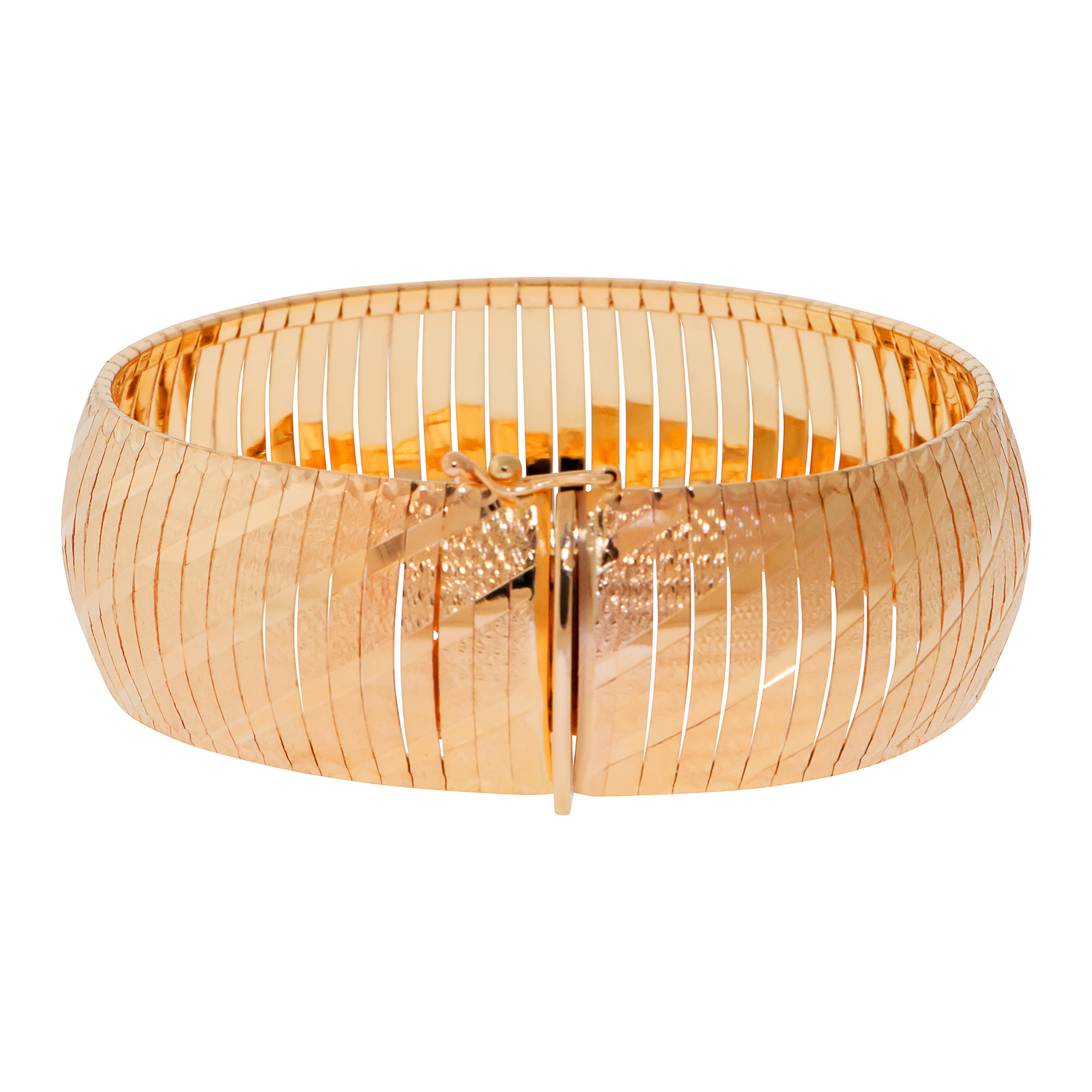 14k Gold 20mm Cleopatra Omega Textured Flex Bangle Bracelet 7