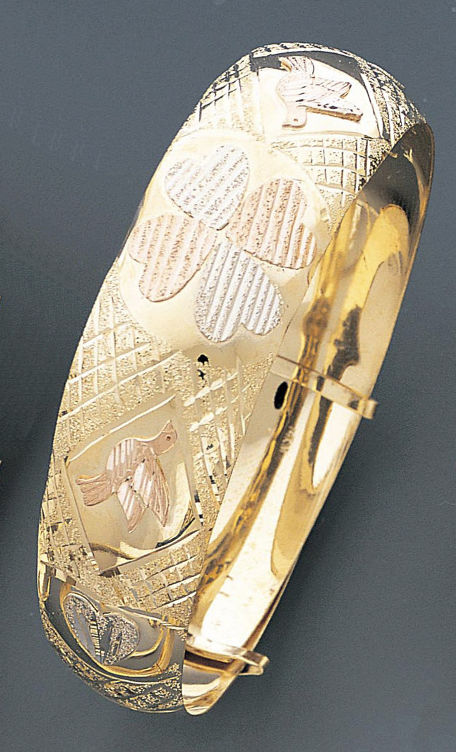 14k Gold Tri-color 21mm Wide 7 to 9 Inches Adjustable Engraved Bangle 14k Gold Tri-color 21mm Wide 7 to 9 Inches Adjustable Engraved Bangle