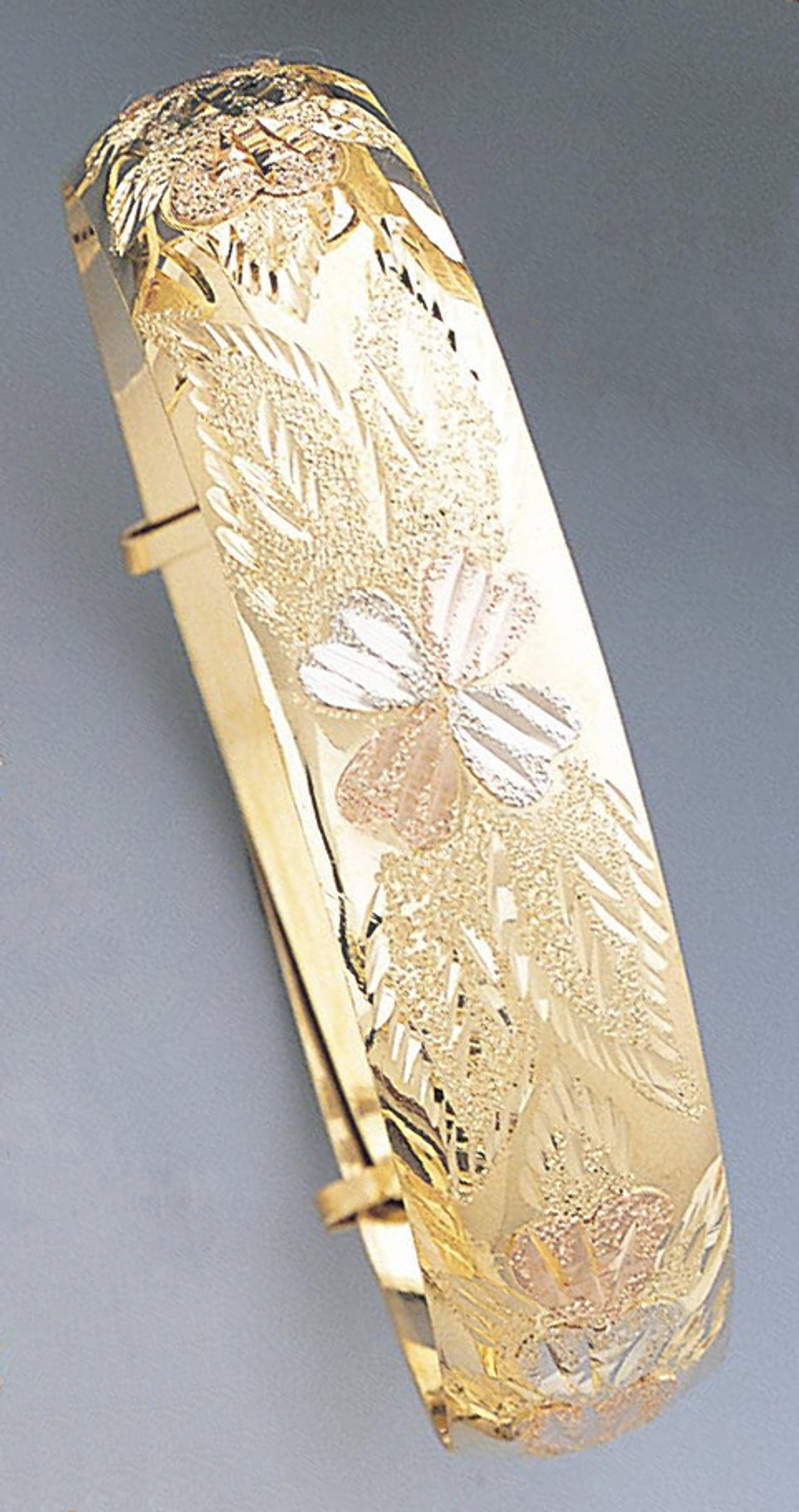 14k Gold Tri-color 16mm Wide 7 Inches to 9 Inches Adjustable Engraved Bangle 14k Gold Tri-color 16mm Wide 7 Inches to 9 Inches Adjustable Engraved Bangle