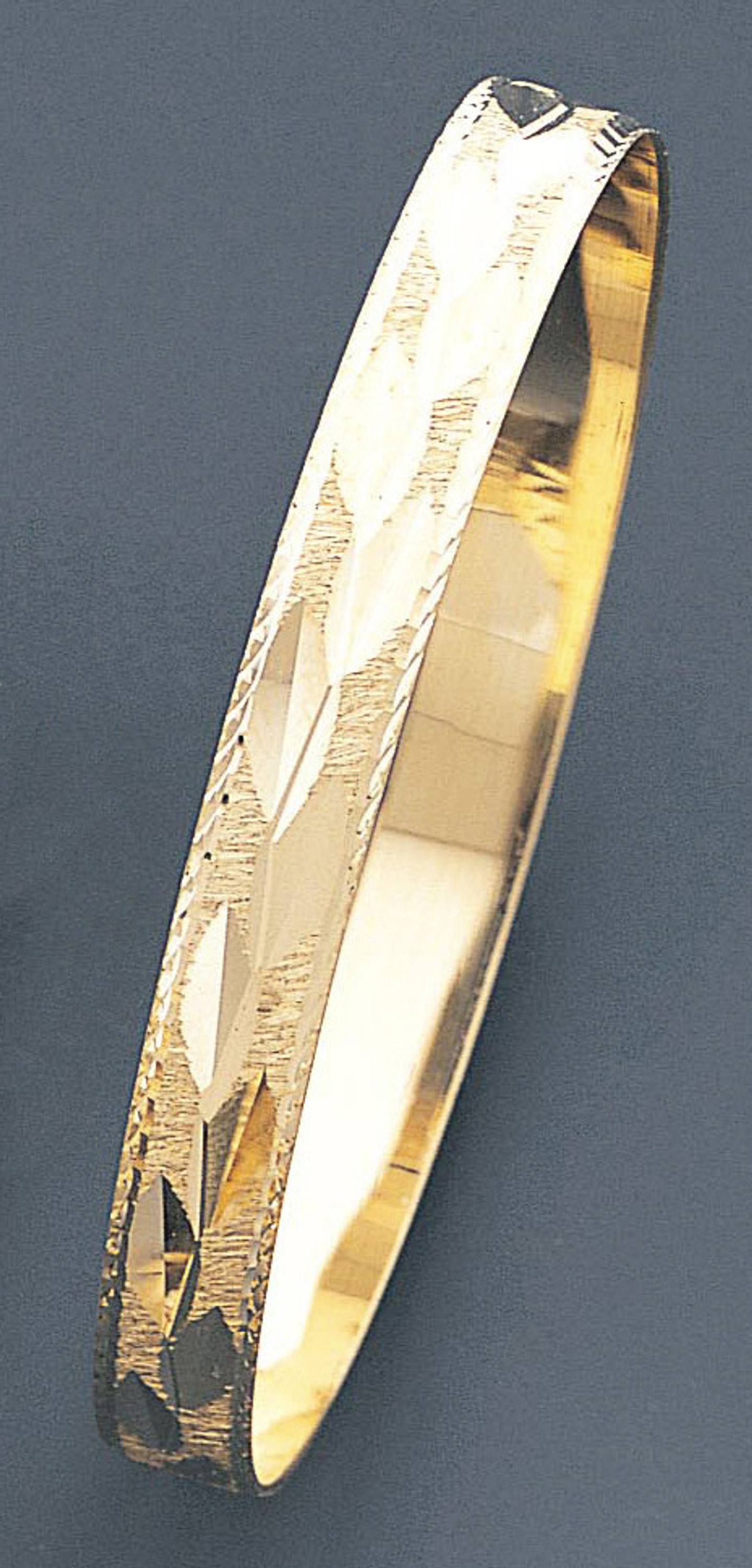 14k Gold 8mm Wide Slip-on Leaf Pattern Solid Bangle 7.5 Inches 14k Gold 8mm Wide Slip-on Leaf Pattern Solid Bangle 7.5 Inches