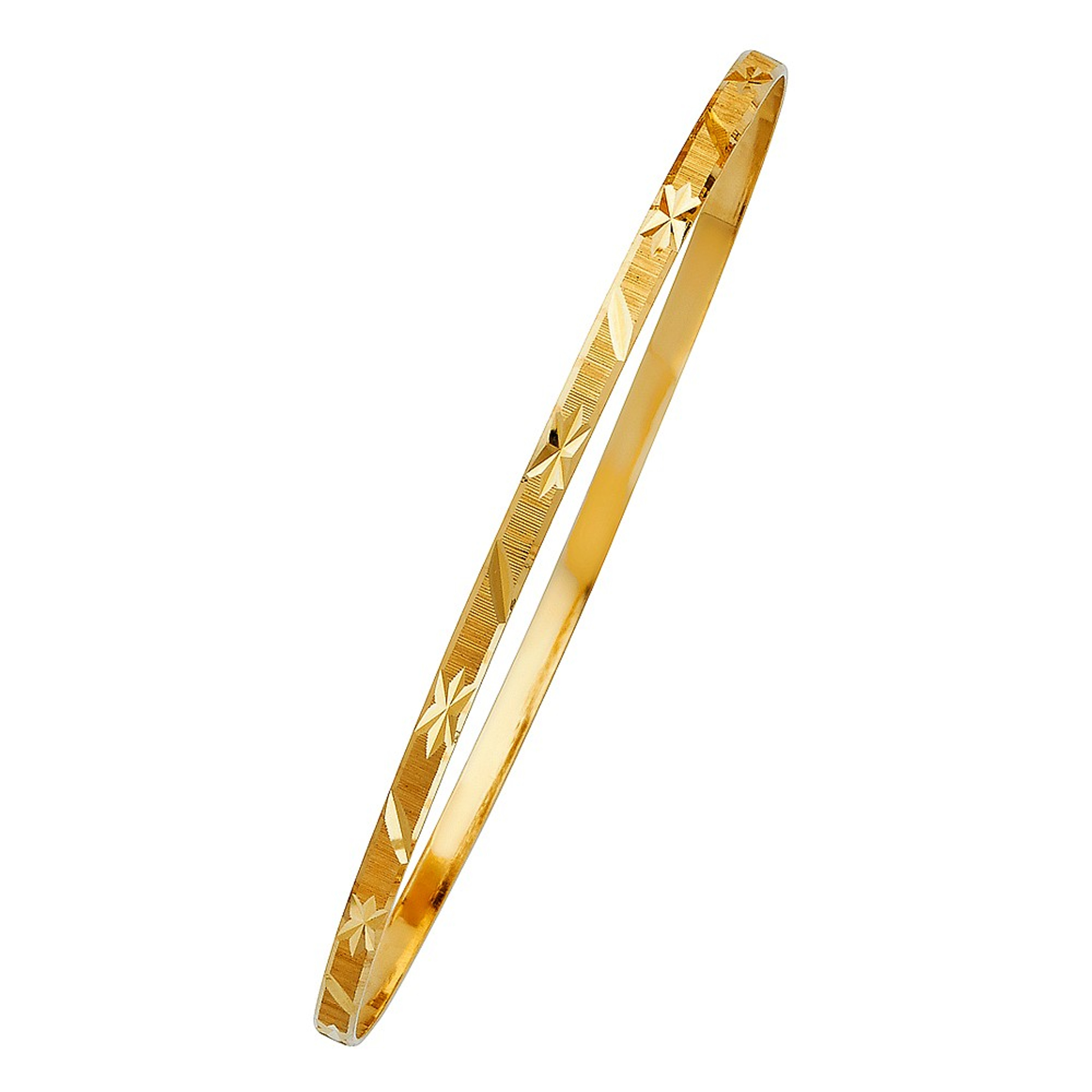 14k Gold 3.5mm Wide Star and Line Pattern Slip-on Solid Bangle 7.5 Inches 14k Gold 3.5mm Wide Star and Line Pattern Slip-on Solid Bangle 7.5 Inches