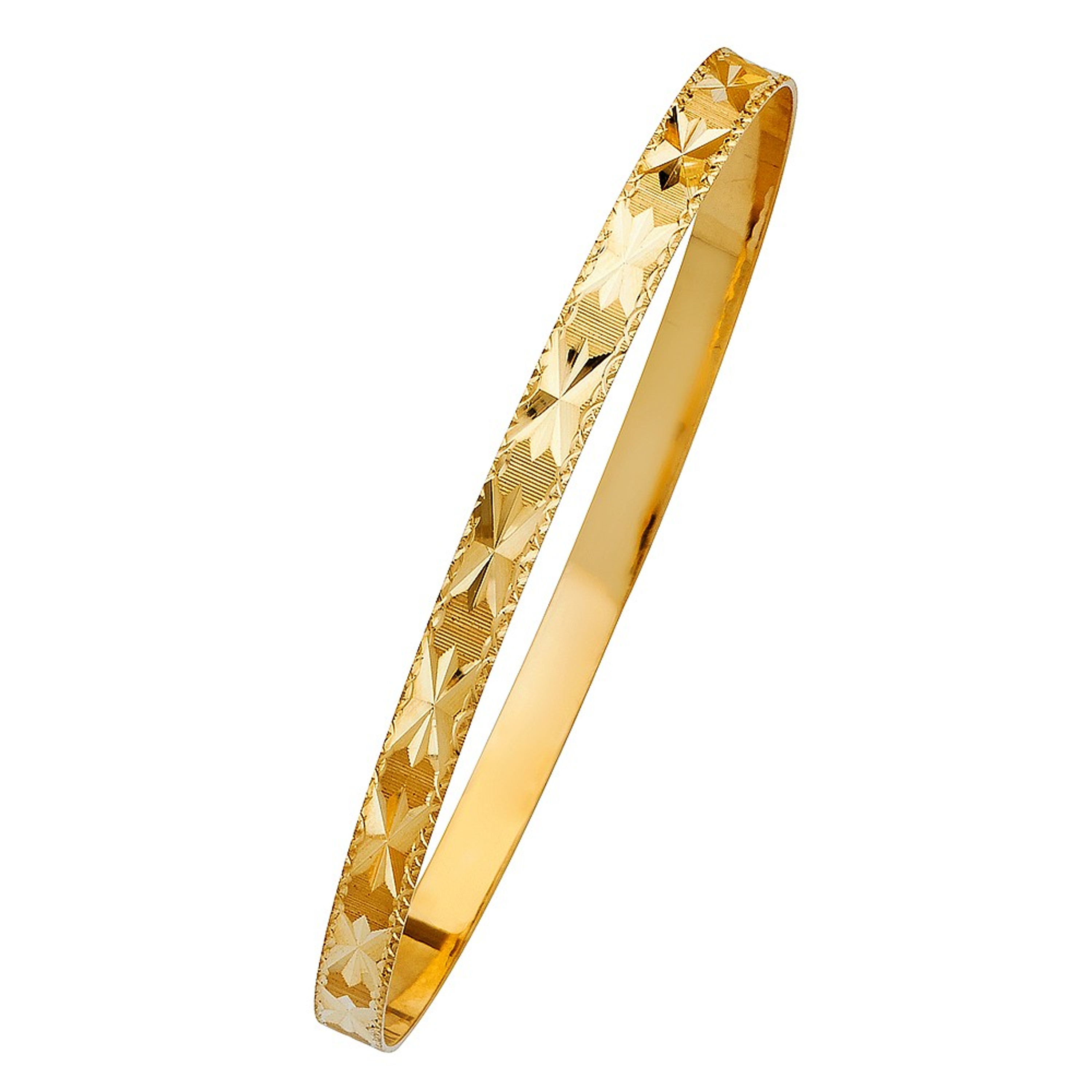 14k Gold 5mm Wide Engraved Star Pattern Slip-on Solid Bangle 7.5 Inches 14k Gold 5mm Wide Engraved Star Pattern Slip-on Solid Bangle 7.5 Inches
