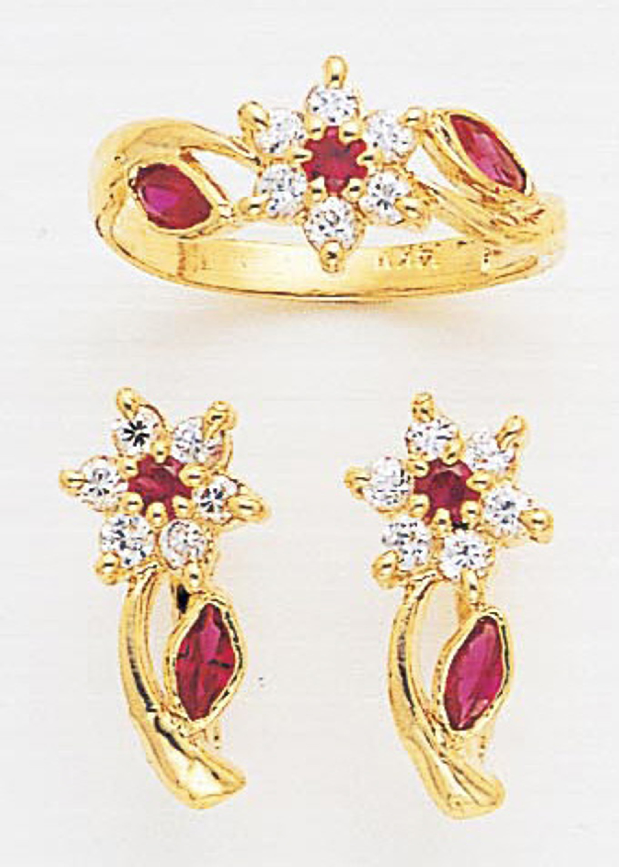 14k Gold 18mm  Synthetic RubyRingAndEarringsSet