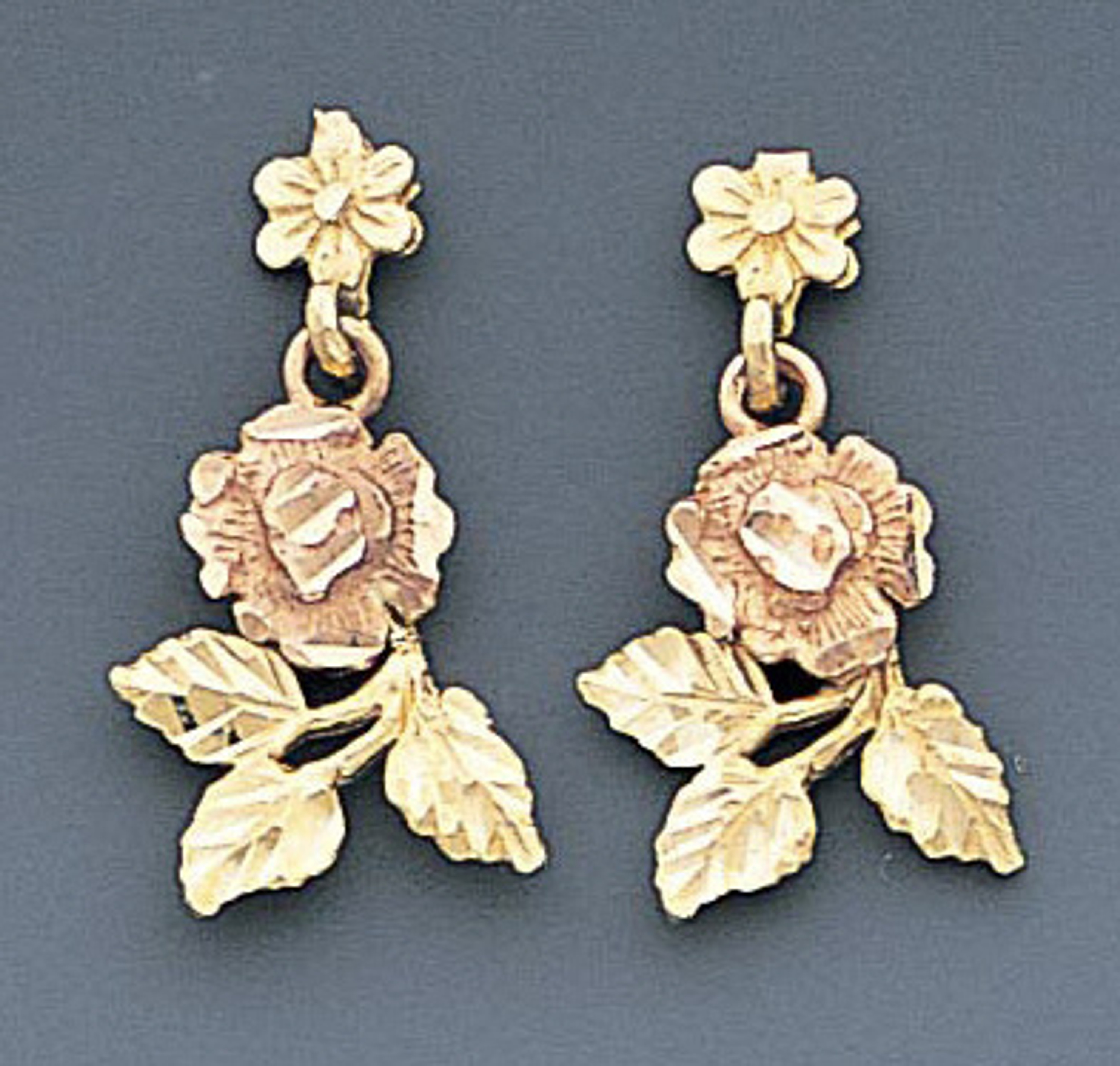 14k Gold Tri-color Rose Earrings 12mm W X 22mm H 14k Gold Tri-color Rose Earrings 12mm W X 22mm H
