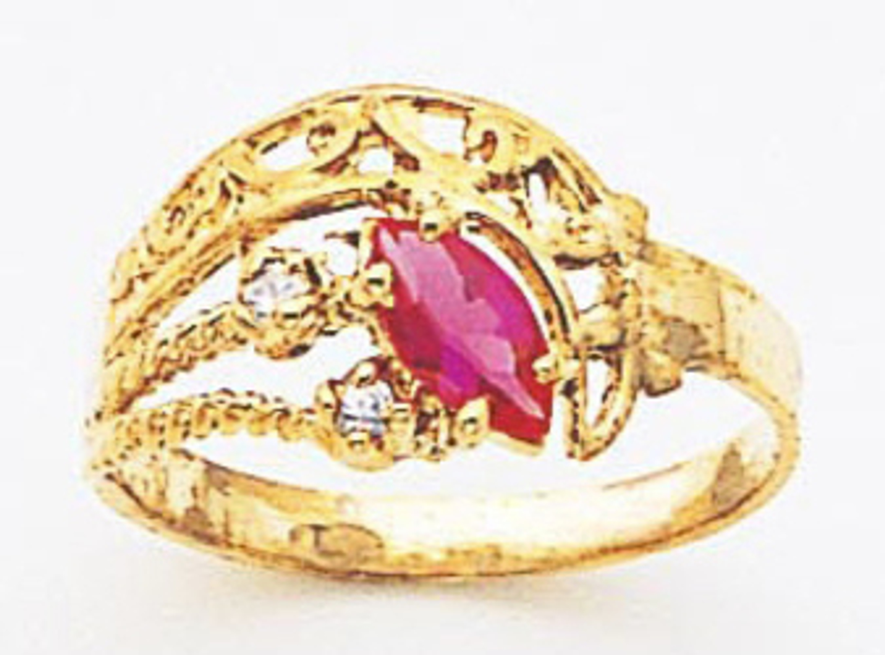 14k Gold Ladies Cz and Synthetic Ruby Cocktail Ring 14k Gold Ladies Cz and Synthetic Ruby Cocktail Ring
