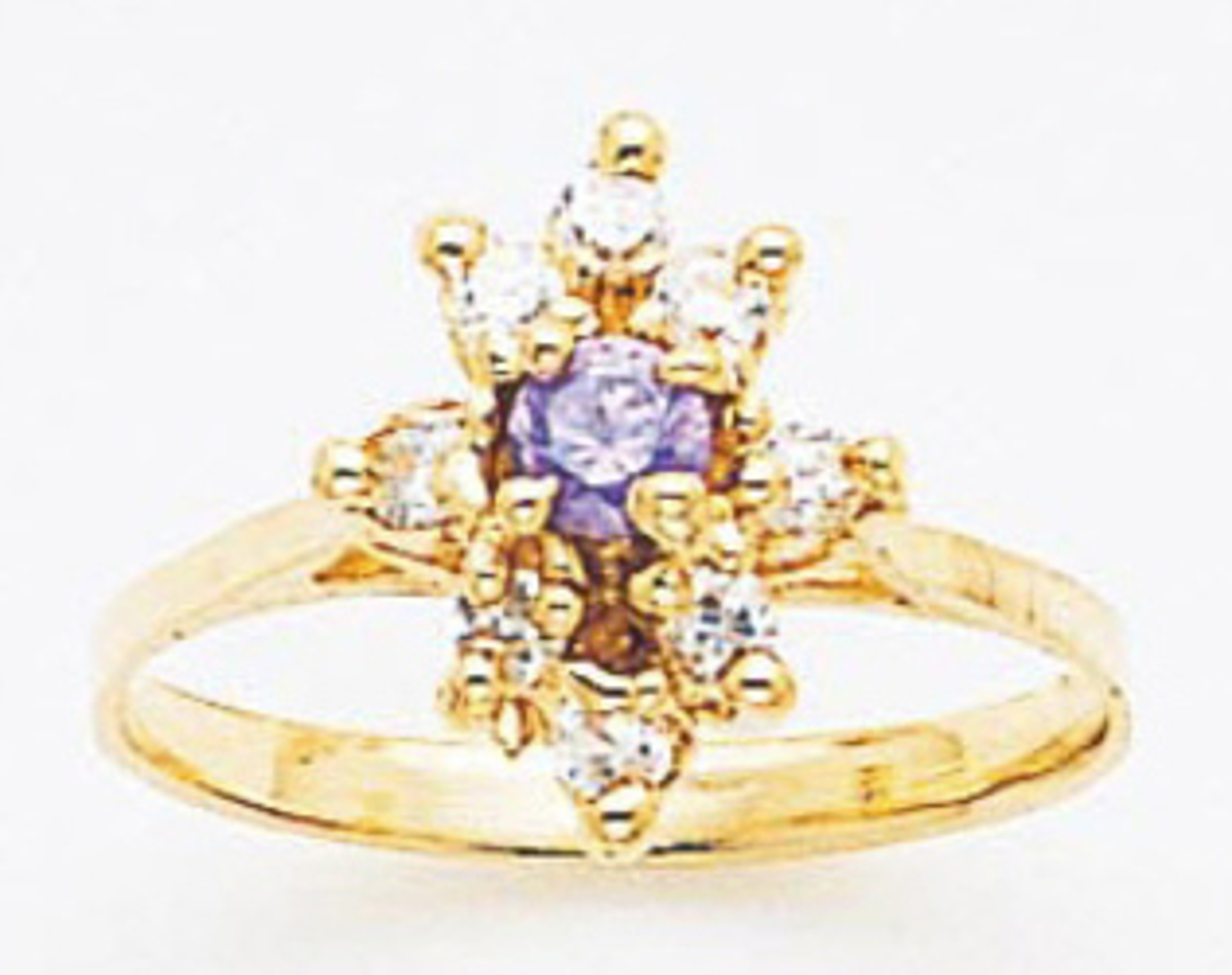 14k Gold Ladies synthetic amethyst Cz Flower Cocktail Ring 14mm Wide 14k Gold Ladies synthetic amethyst Cz Flower Cocktail Ring 14mm Wide
