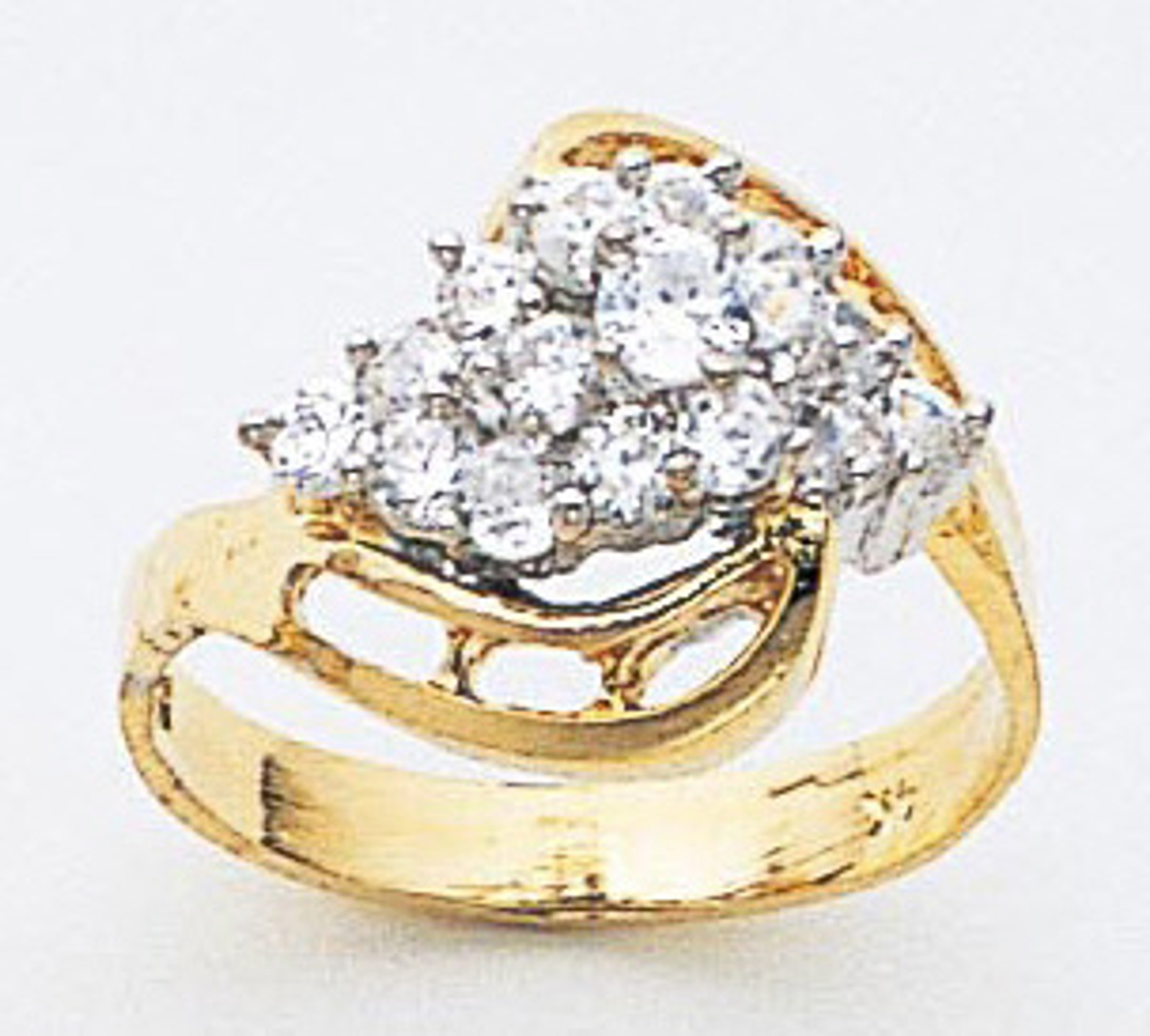 14k Gold Ladies 13mm Wide  .75 ct.  tw.  Cubic Zirconia Cluster Ring