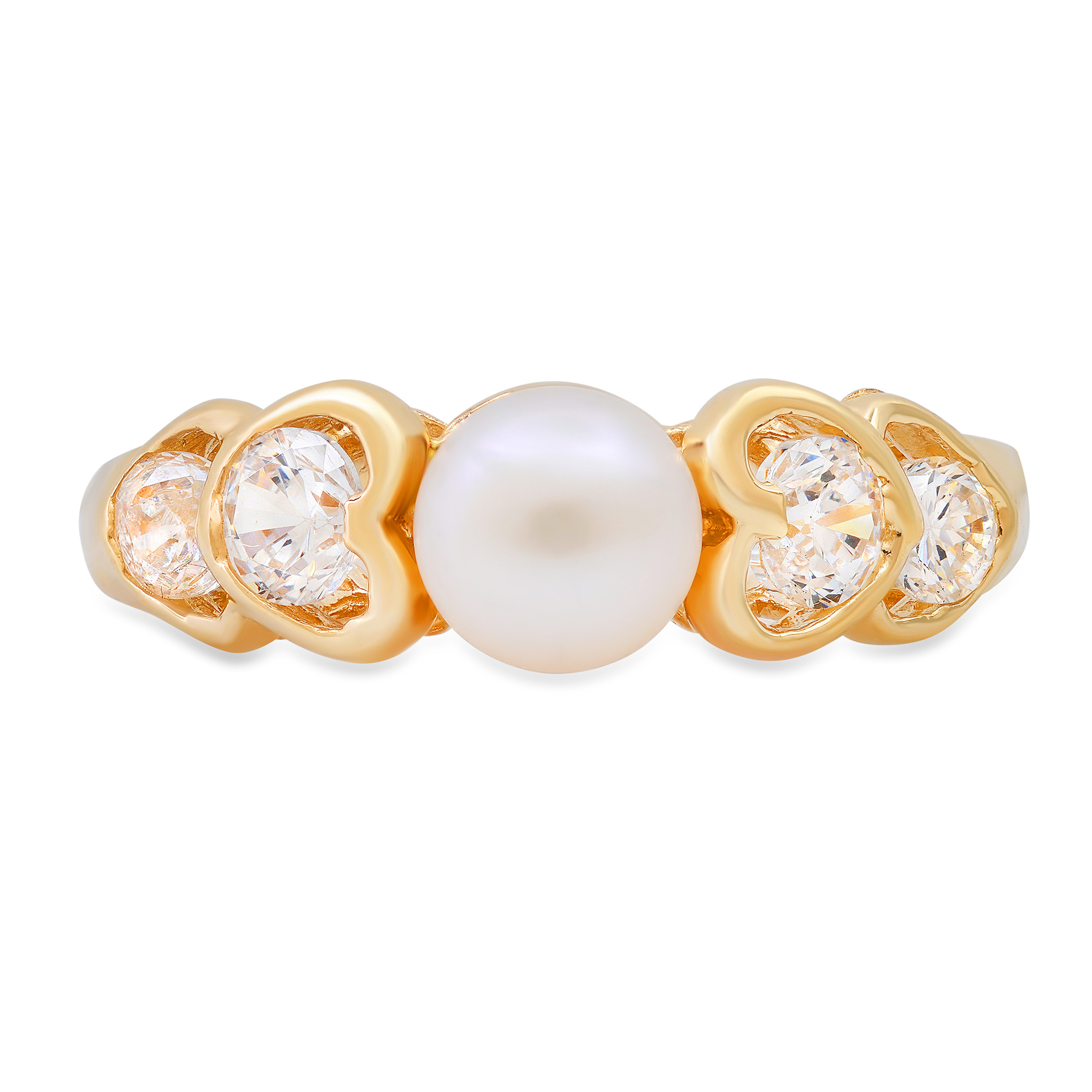 14k Gold Ladies 8mm White Cultured Pearl Ring With Cubic Zirconia 14k Gold Ladies 8mm White Cultured Pearl Ring With Cubic Zirconia