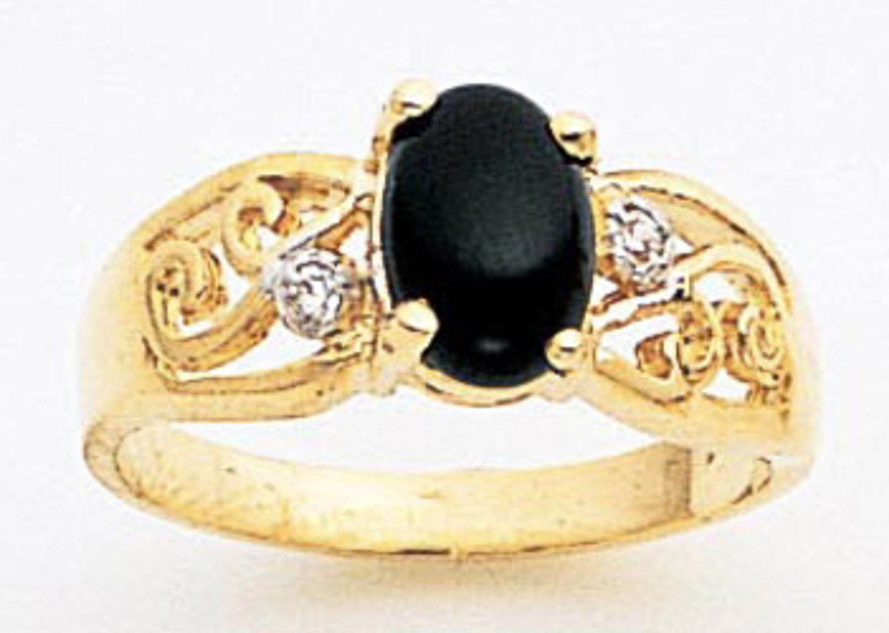 14k Gold Ladies 10mm Prong-set Oval Onyx Ring With Cubic Zirconia 14k Gold Ladies 10mm Prong-set Oval Onyx Ring With Cubic Zirconia