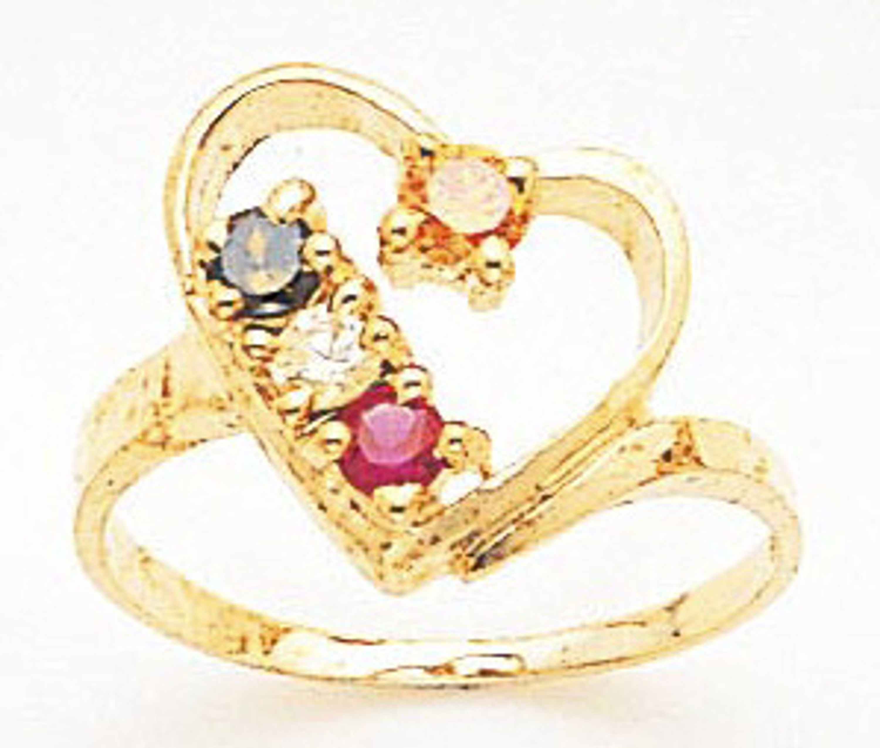 14k Gold Heart Shaped Mother's Ring With 4 Round Shaped Quartz Gems Stones 14k Gold Heart Shaped Mother's Ring With 4 Round Shaped Quartz Gems Stones