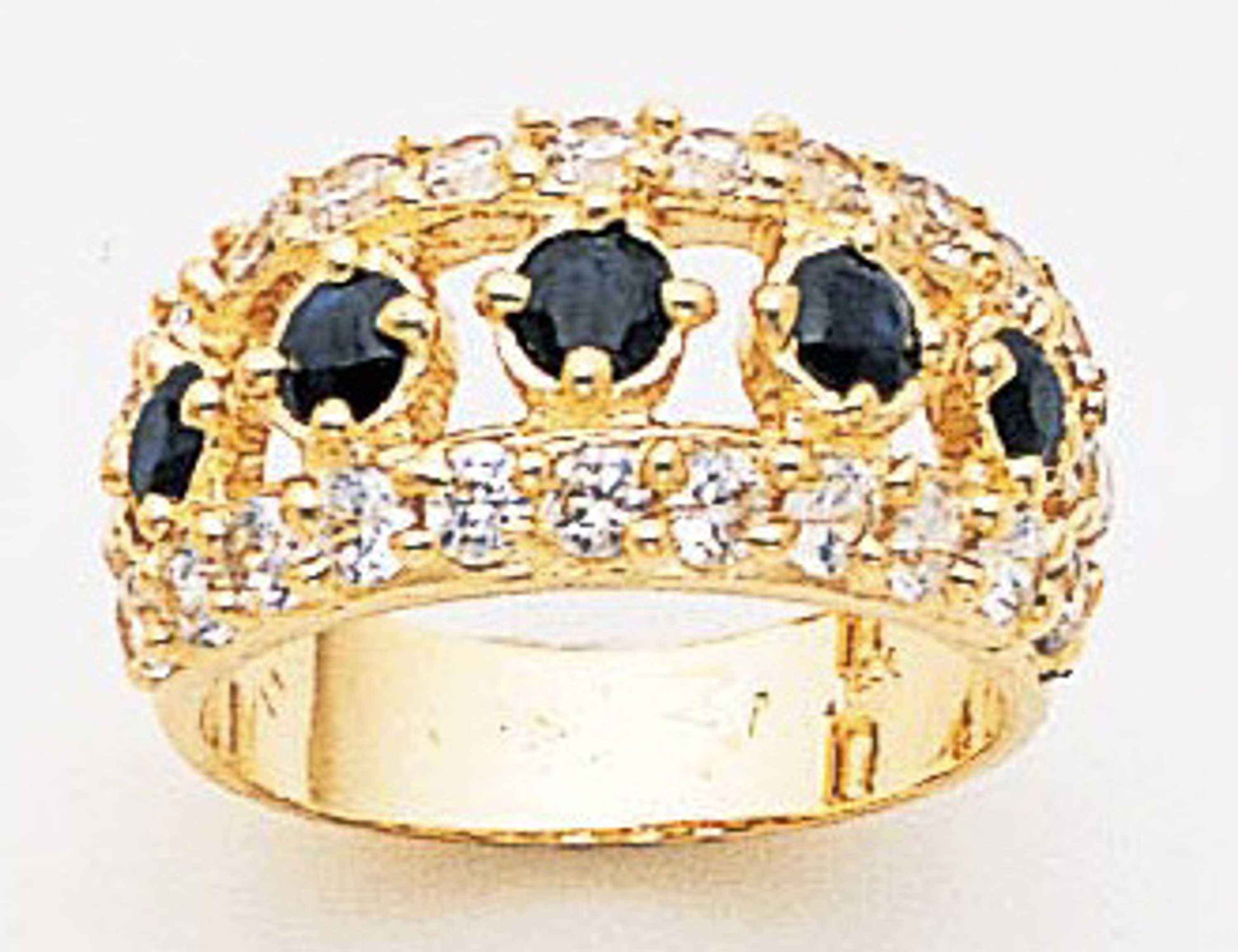 14k Gold Ladies Genuine Blue Sapphire with CZ 10mm W Band 14k Gold Ladies Genuine Blue Sapphire with CZ 10mm W Band
