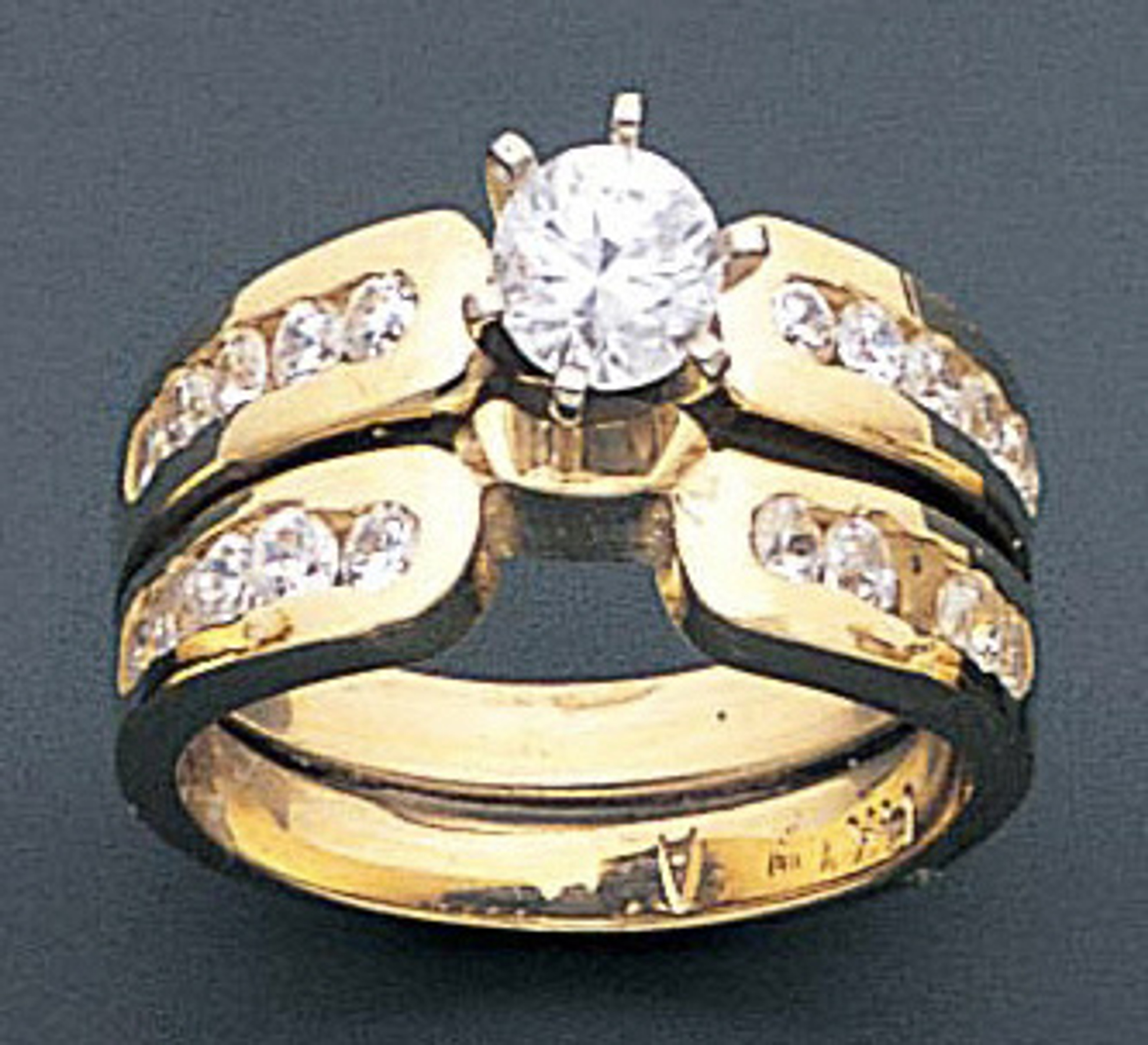 14k Yellow Gold 11mm Wide 1.2ct. Round Cubic Zirconia Wedding Set 14k Yellow Gold 11mm Wide 1.2ct. Round Cubic Zirconia Wedding Set
