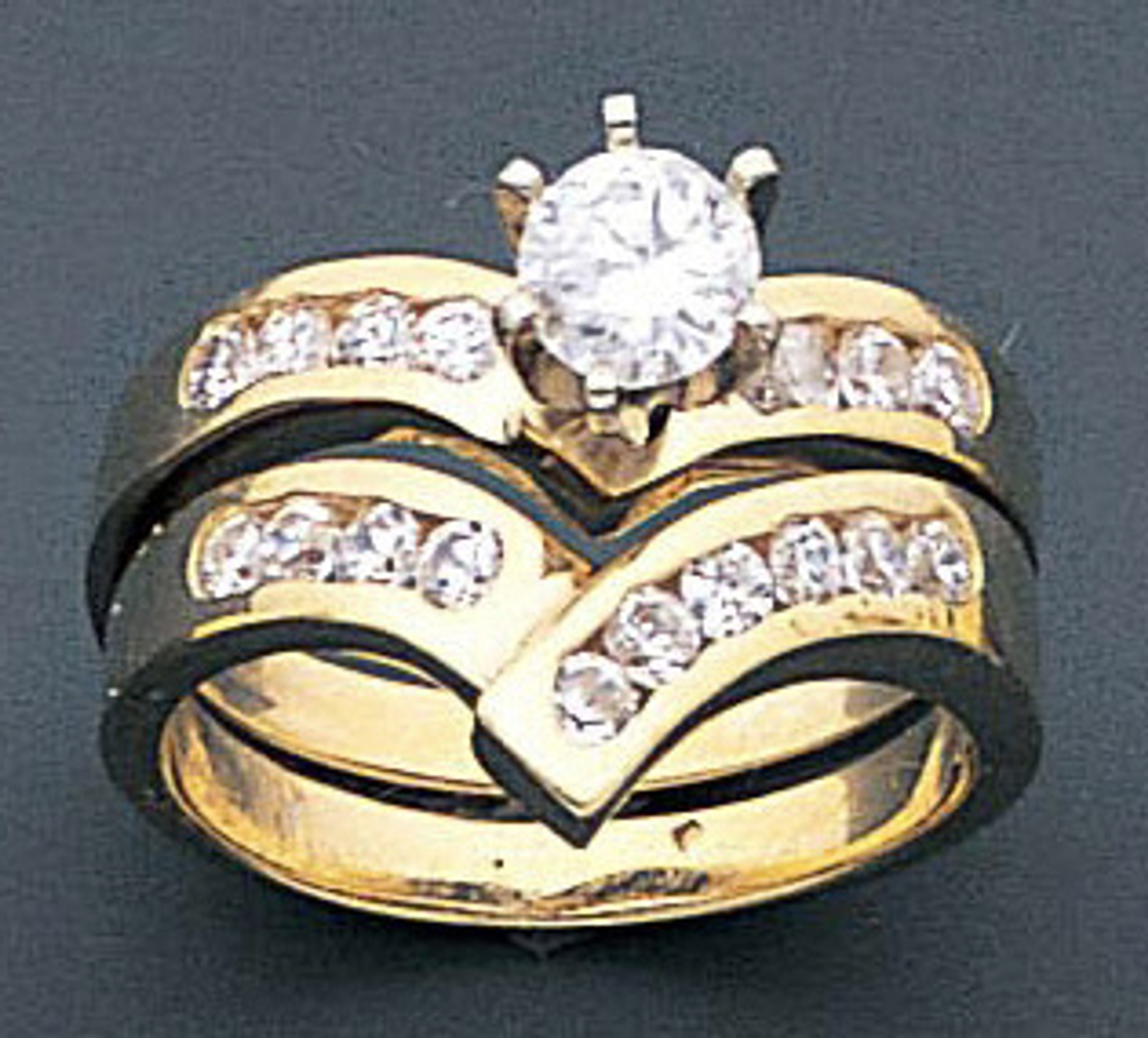 14k Yellow Gold 9mm Wide 1.5ct.  Round Cubic Zirconia Wedding Set 14k Yellow Gold 9mm Wide 1.5ct.  Round Cubic Zirconia Wedding Set