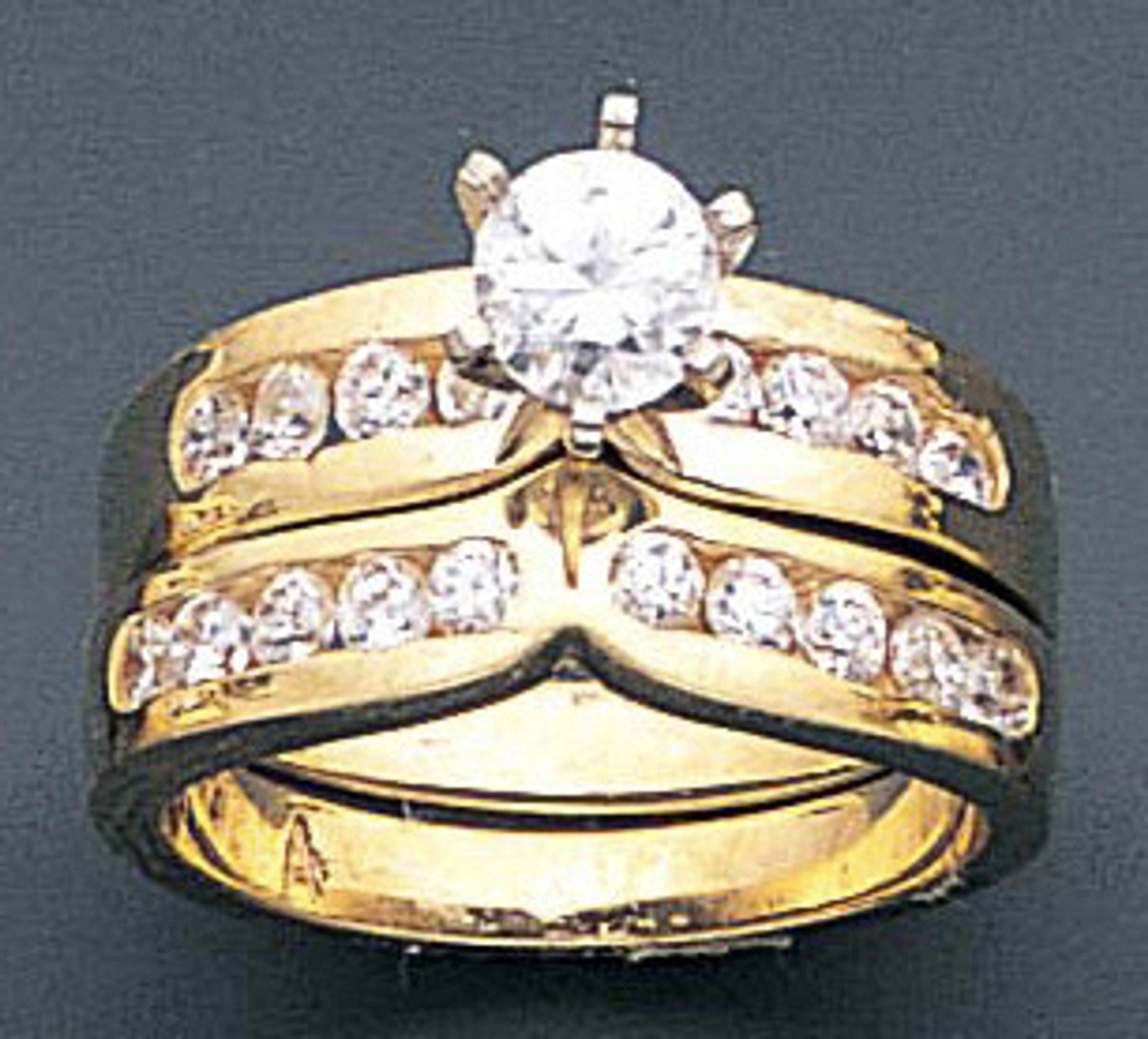 14k Yellow Gold 11mm Wide 1.25ct. Round Cubic Zirconia Wedding Set 14k Yellow Gold 11mm Wide 1.25ct. Round Cubic Zirconia Wedding Set